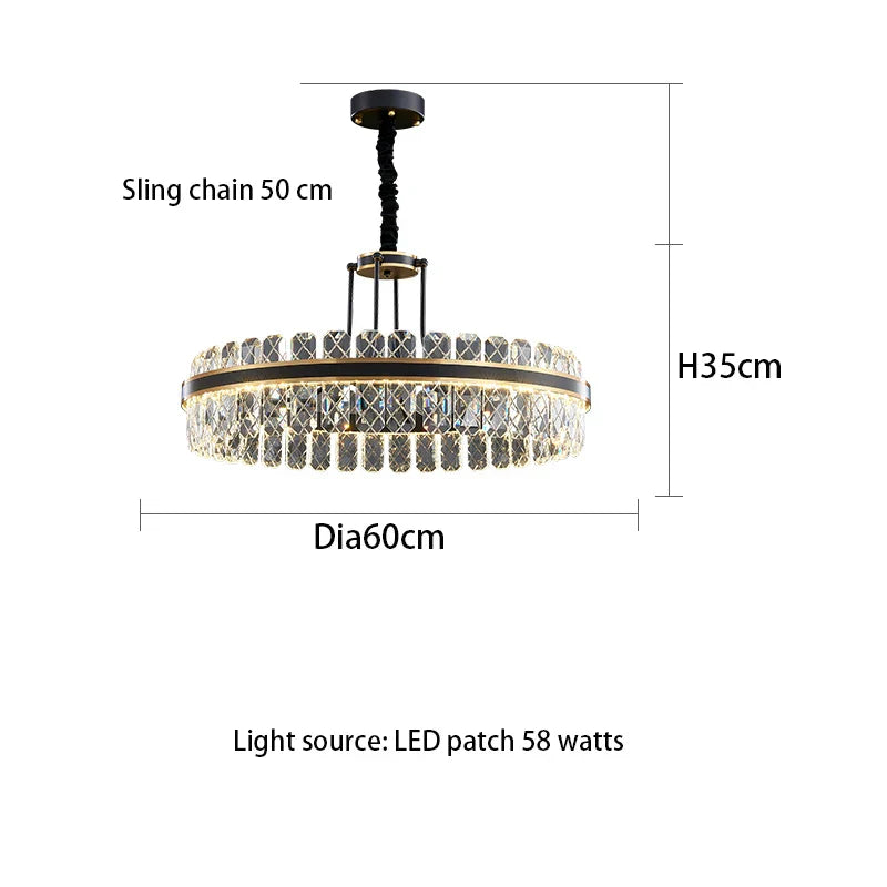 Crystal Chandelier - Modern Minimalist LED Black Leather Design for Living Rooms, Bedrooms, and Dining Spaces