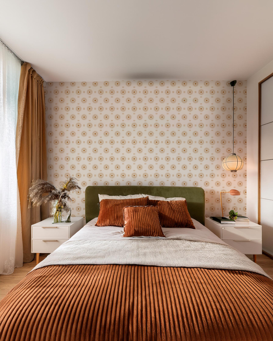 Sun Rays Wallpaper, off-white and mustard