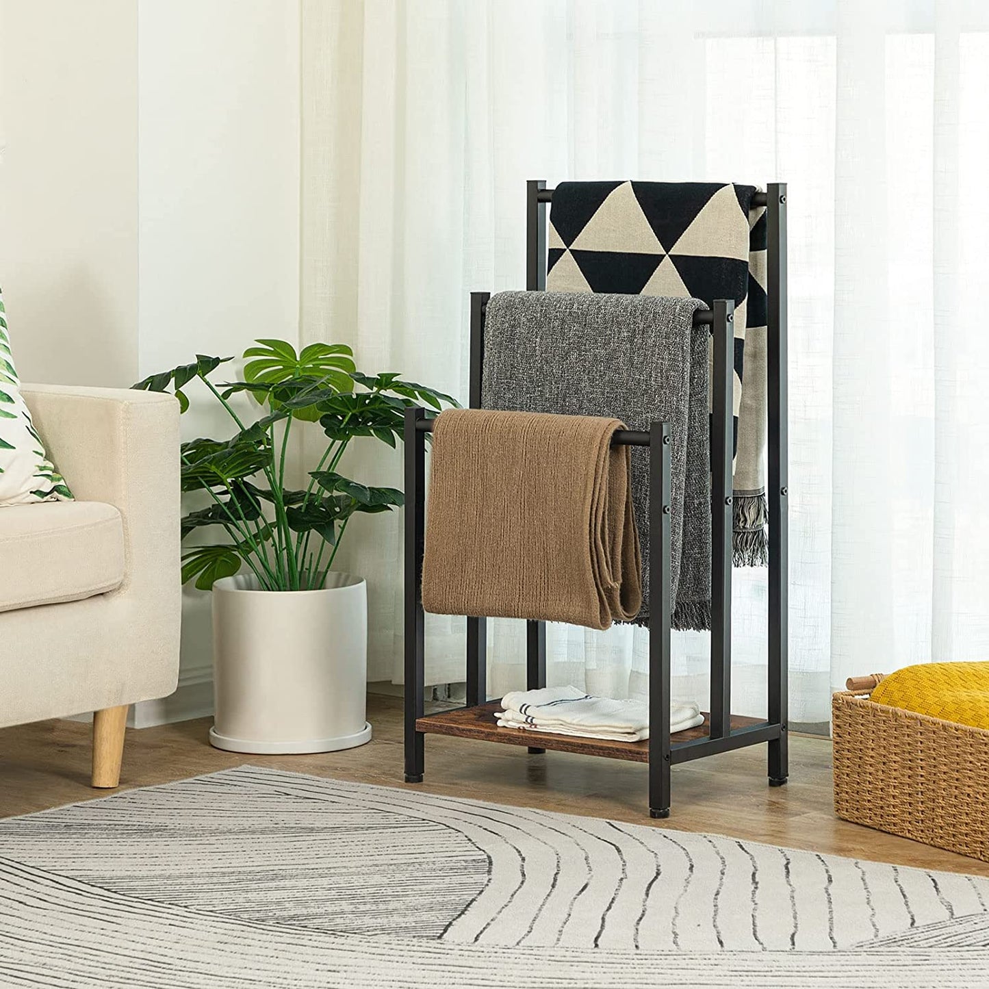 Freestanding Towel Rack, 3 Tier Metal Towel Bar Rack with Storage Shelf