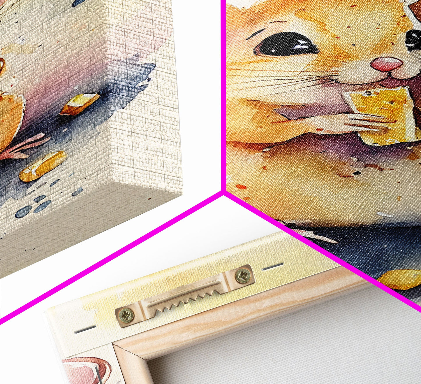 Mouse monchin' some cheese Watercolor Print, Mouse Art Painting, Framed Canvas Print, Cute mouse cartoon