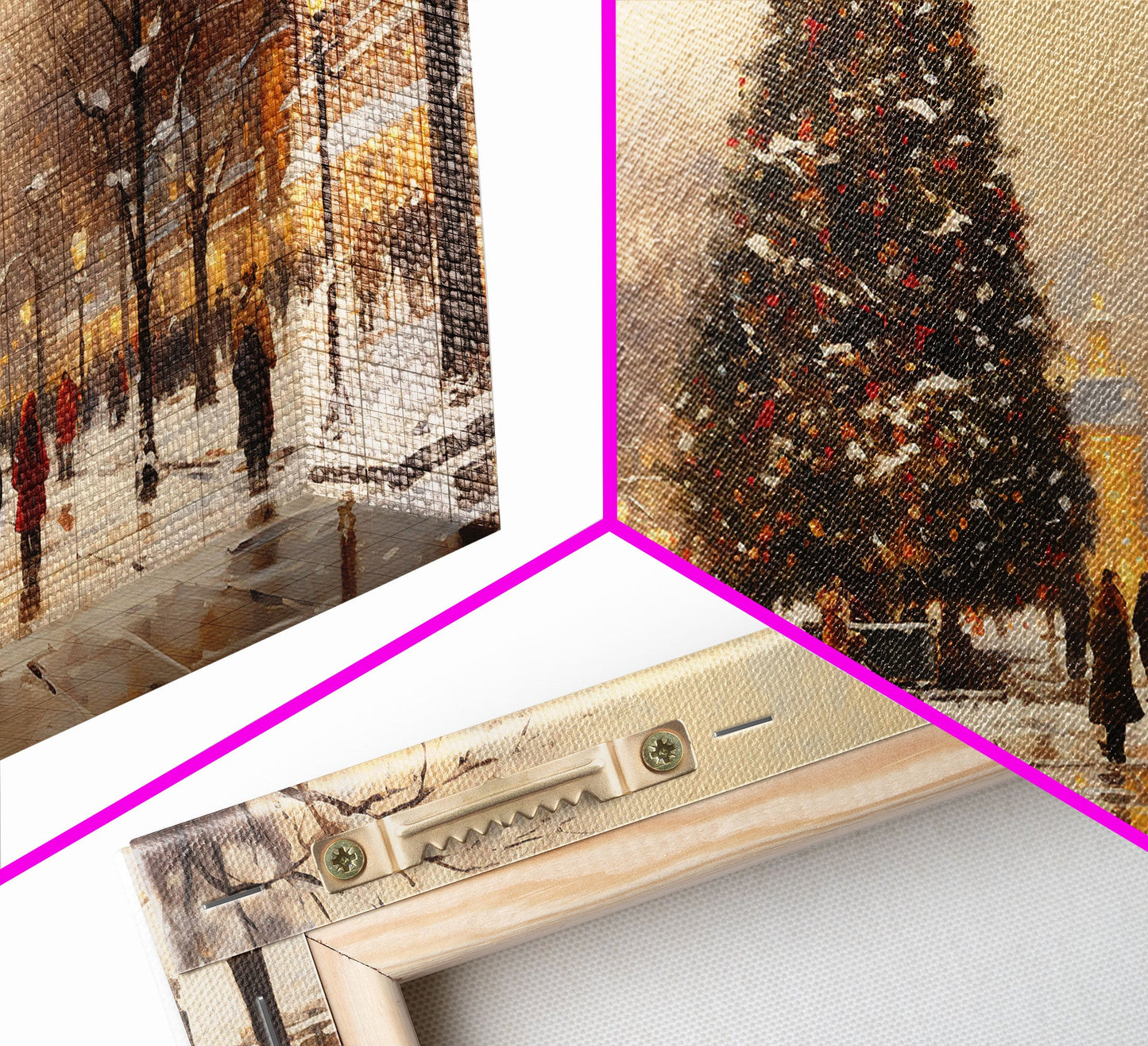 Cute Christmas Village Art, Christmas Decor, Framed Canvas Print, Holiday Painting, Seasonal Decor, Christmas Tree Art Christmas Centerpiece