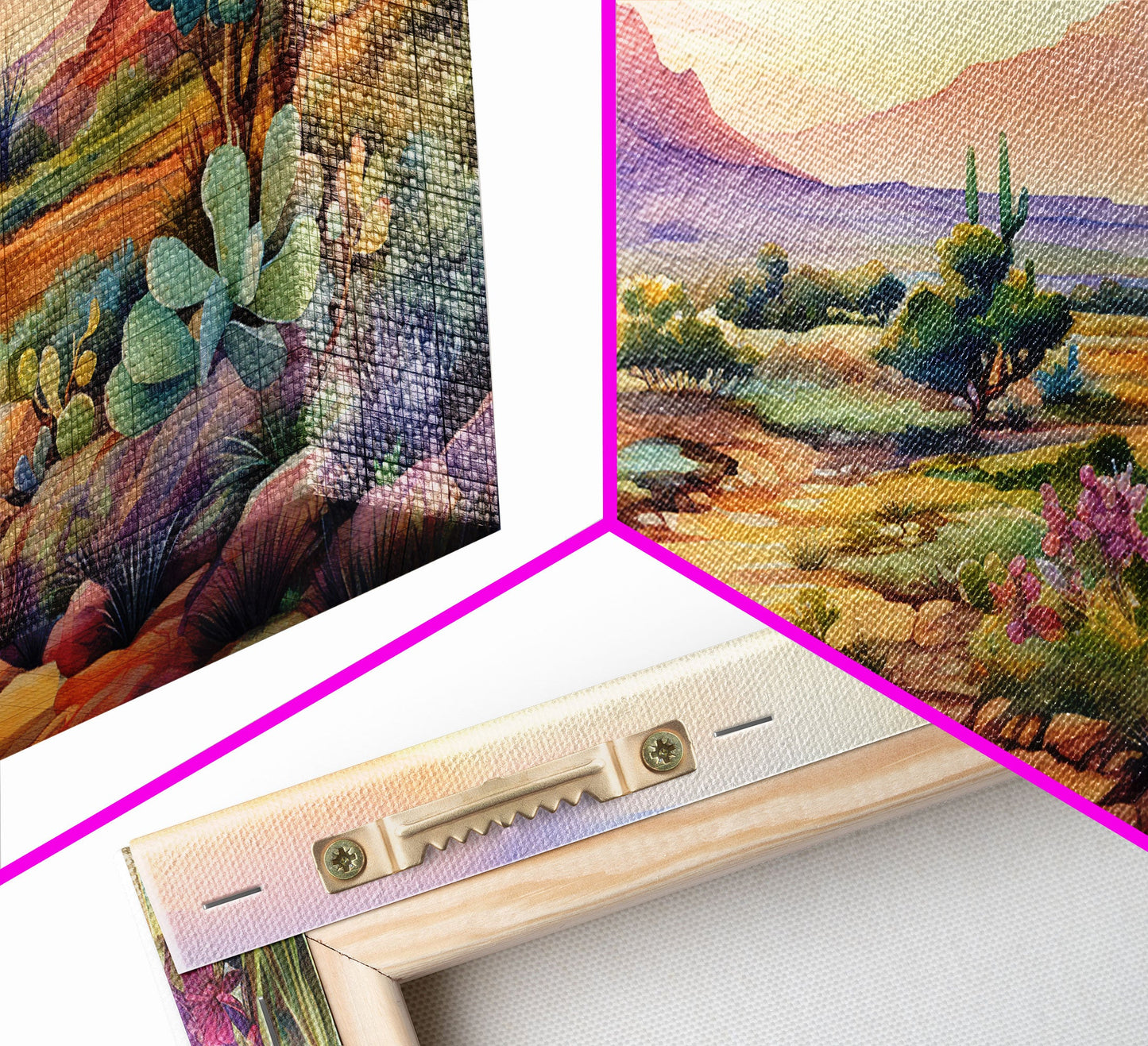 Southwestern Desert Landscape Print, Floral Print, Framed Canvas Art, Vibrant Cactus Desert Art, Mid-Century Modern, Pastel Desert Art