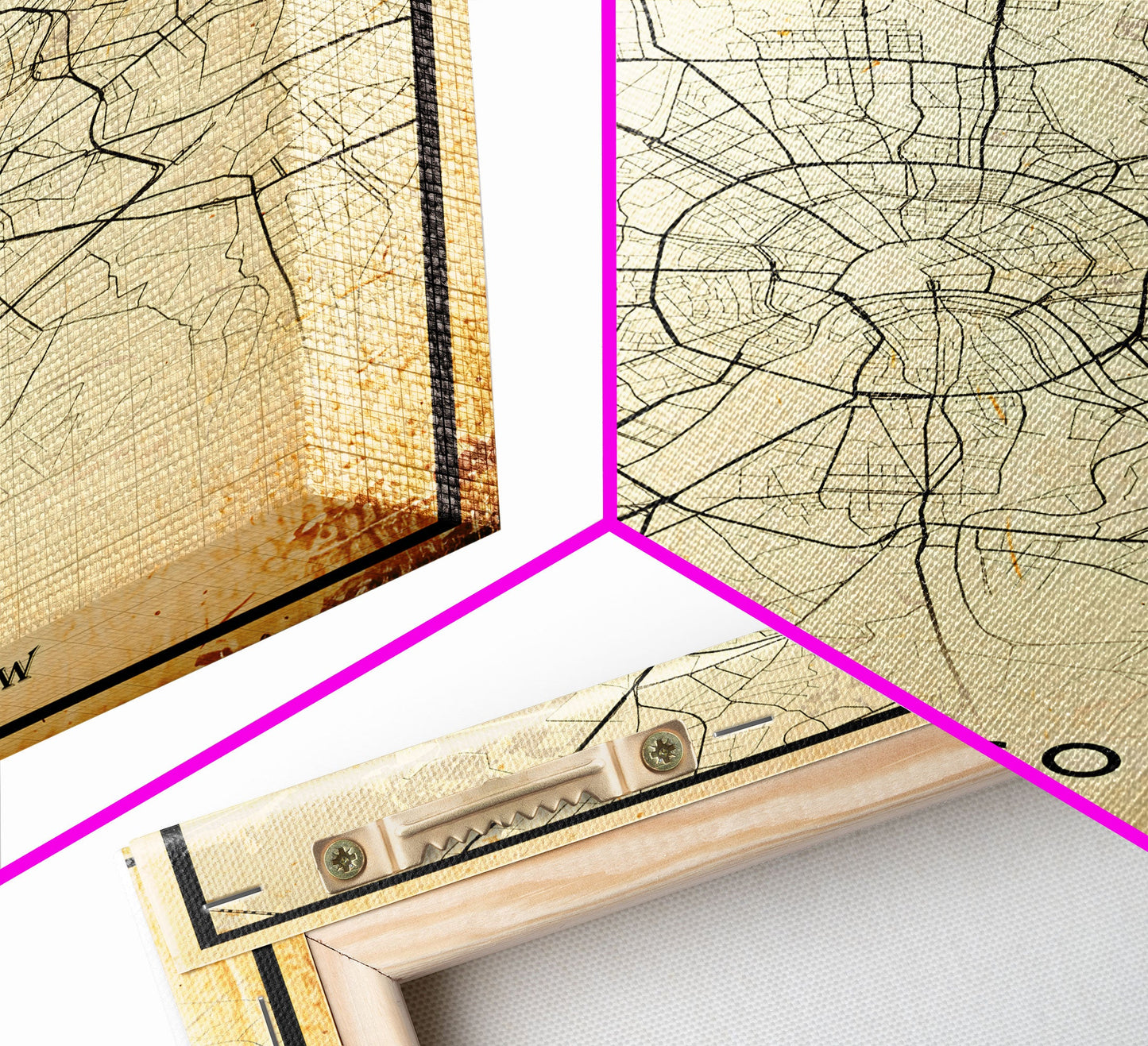 Vintage Style Moscow City Map Wall Art Canvas Print, Distressed Moscow Russia Map, Framed Wall Art, Cool Moscow Travel Wall Art, Office Art