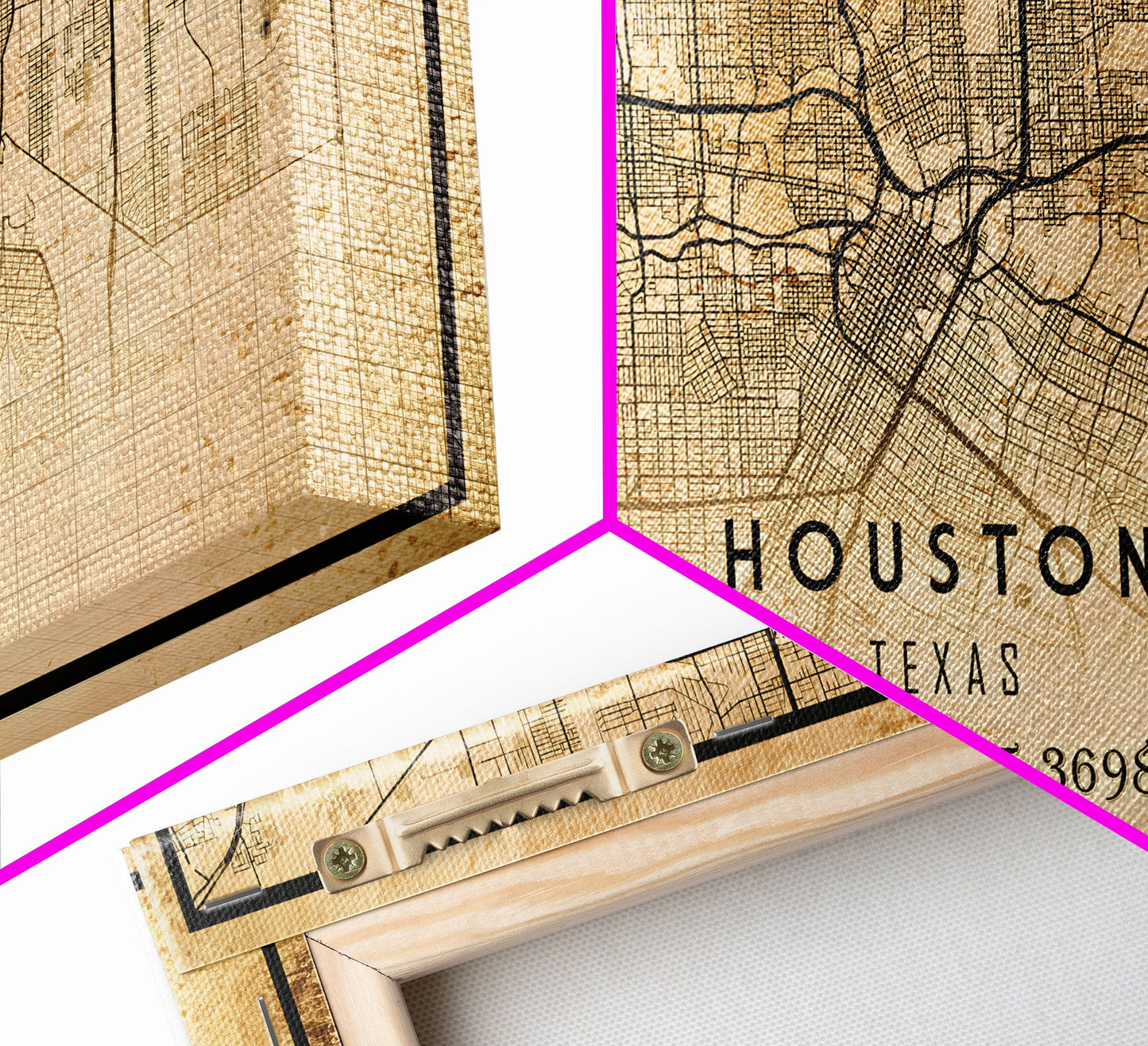 Distressed Houston map print poster canvas print, framed road map art, Texas map print poster canvas, Houston city map print poster canvas