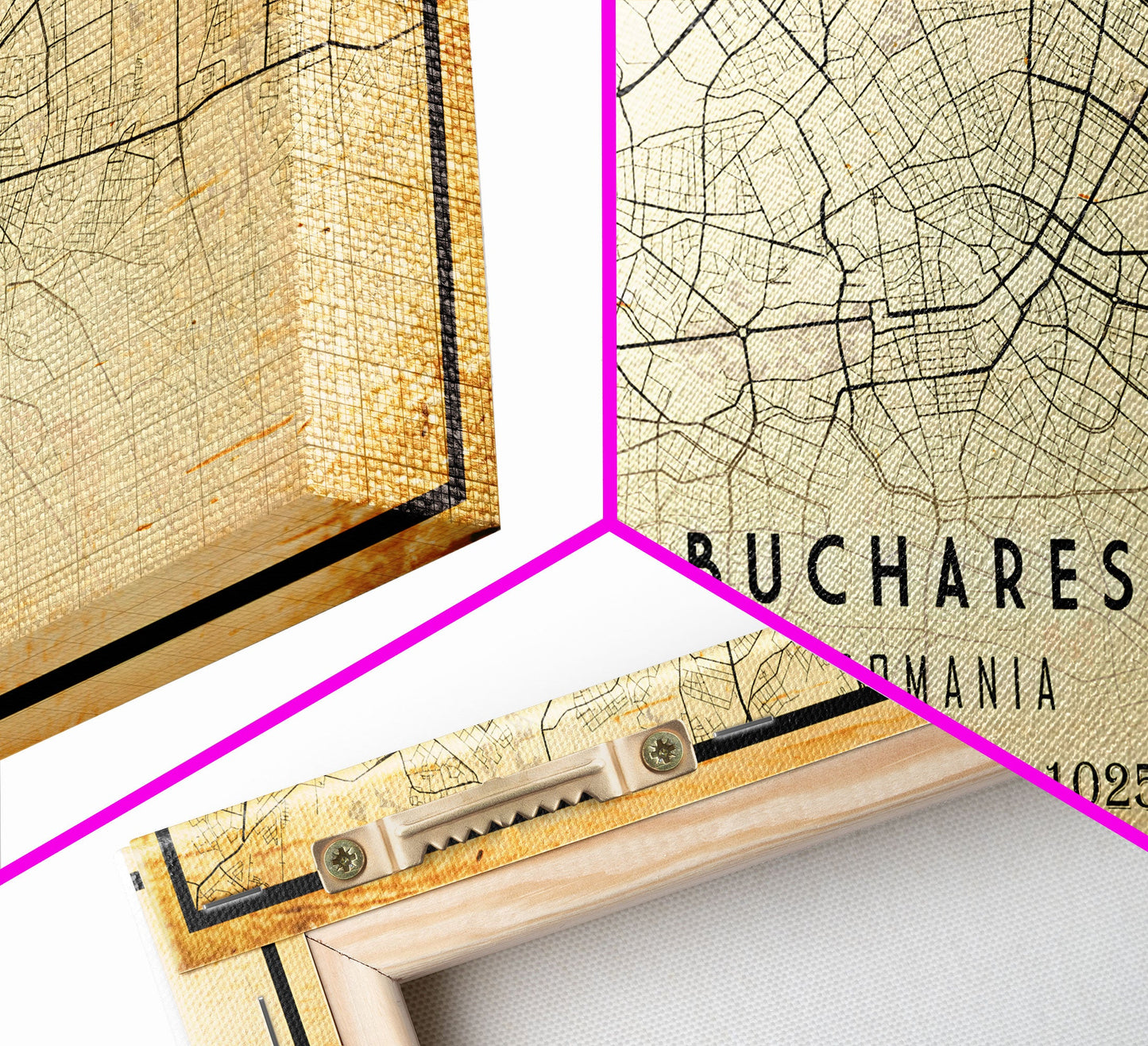 Panoramic Vintage Style Bucharest City Map Wall Art Canvas Print, Distressed Bucharest Map, Framed Art, Cool Travel Wall Art, Office Art