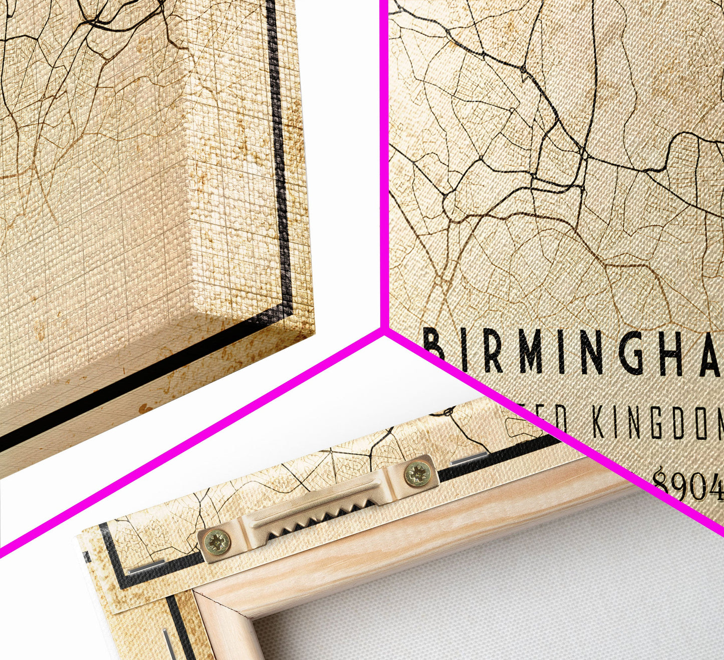 Birmingham UK map print poster or framed canvas, England map print poster canvas, UK city map print poster canvas, Vintage Travel Art