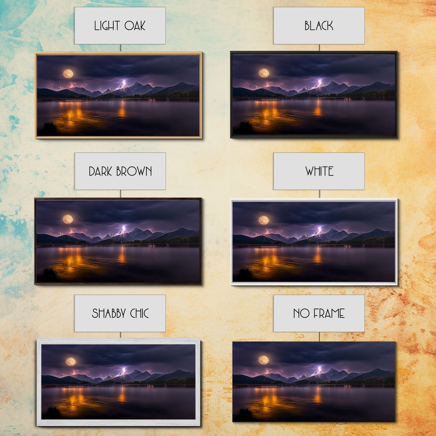 Full moon canvas print, Lightning storm over a mountain lake at night, cool wall art, awesome wall art