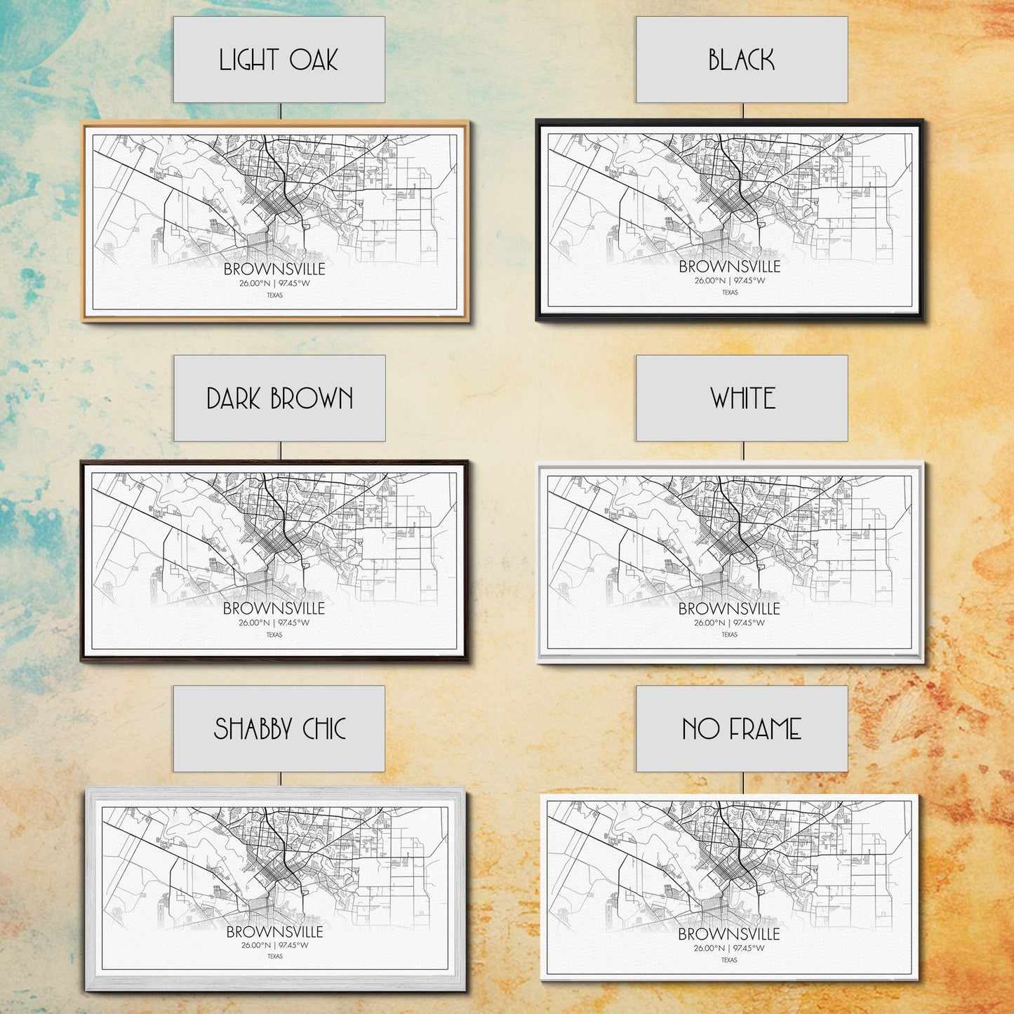 Brownsville Street Map, Texas Map, Map Print, Modern Art, Wall Art, Canvas Art, Realtor Closing Gift, Wall Décor Over The Bed, Couples Gift