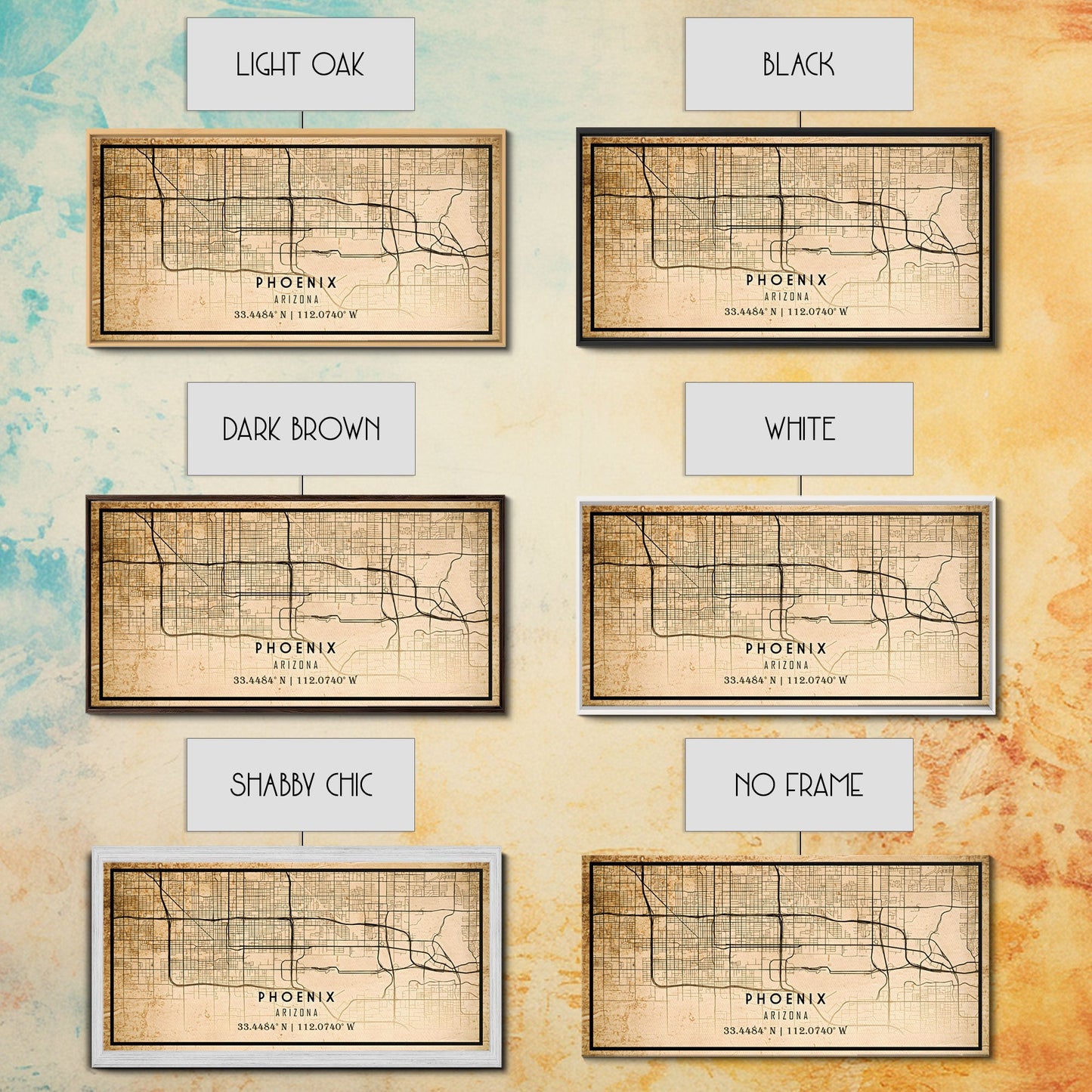 Phoenix Arizona Street Map, Framed Canvas Art, Arizona United States Road Map Wall Art, Office Wall Art, Wall Decor for Office