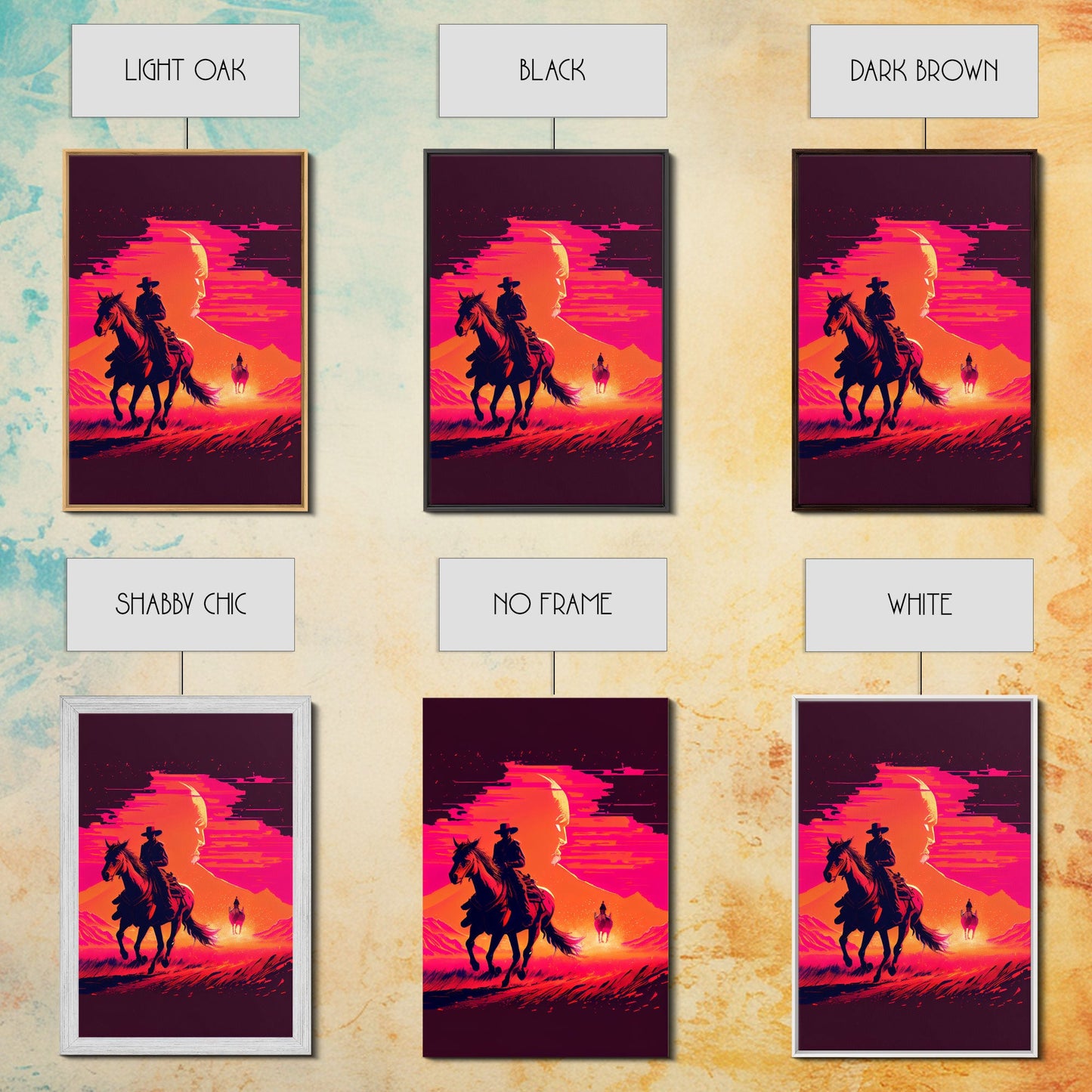 Vaporwave Cowboy Horse Desert Purple Man Fine Art Print, Wall Art Print, Wall Poster, Wall Décor