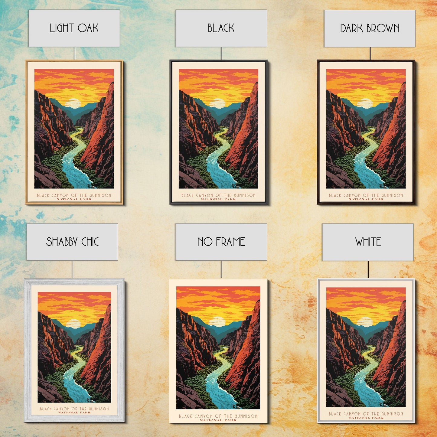 Black Canyon Of The Gunnison National Park, Framed Wall Art Canvas Print, Travel Poster, Colorado Travel Art, Roadtrip Decor, Cool Art