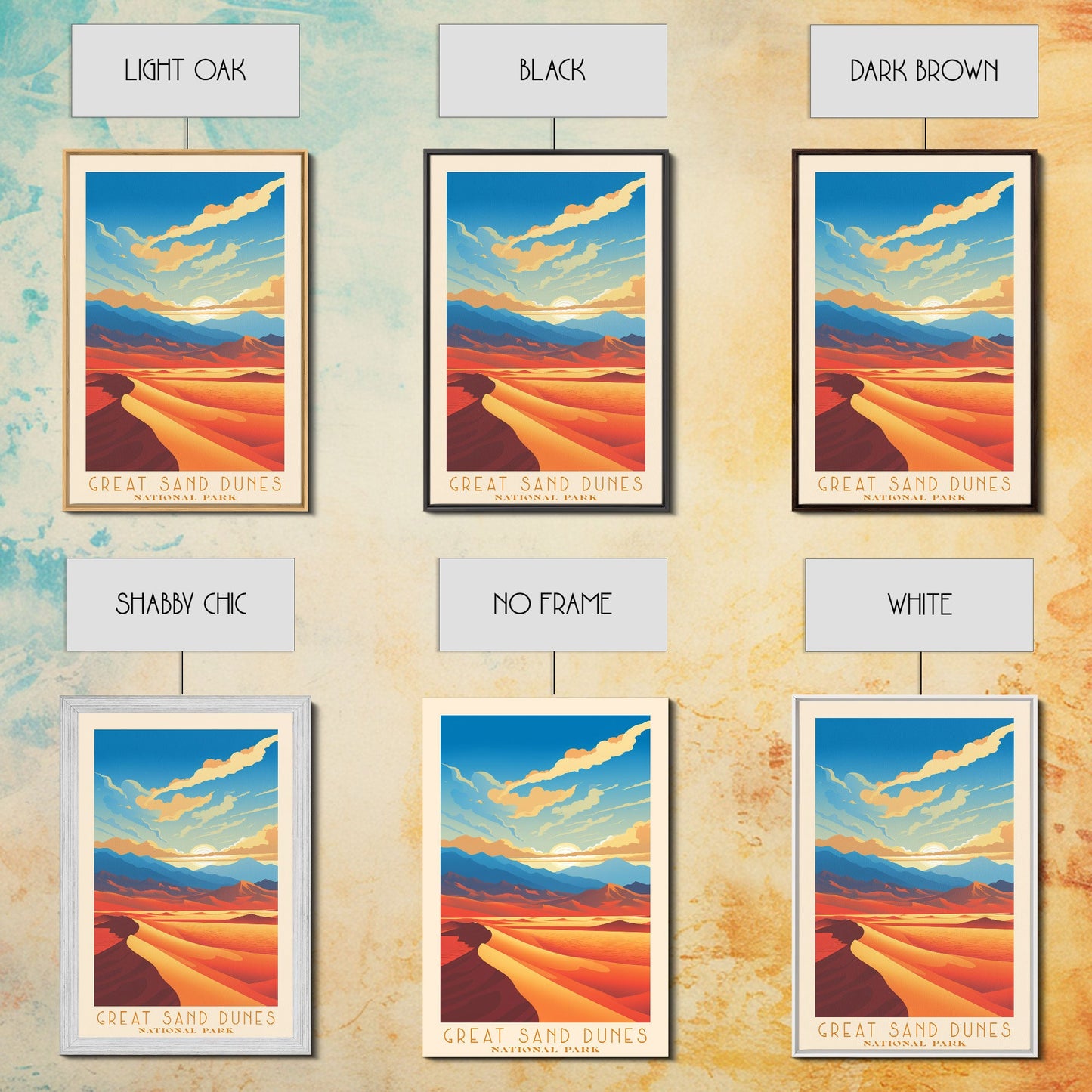 Great Sand Dunes National Park Colorado Travel Art, National Park Print, Minimalist Travel Art, Midcentury Modern Style Landscape Painting
