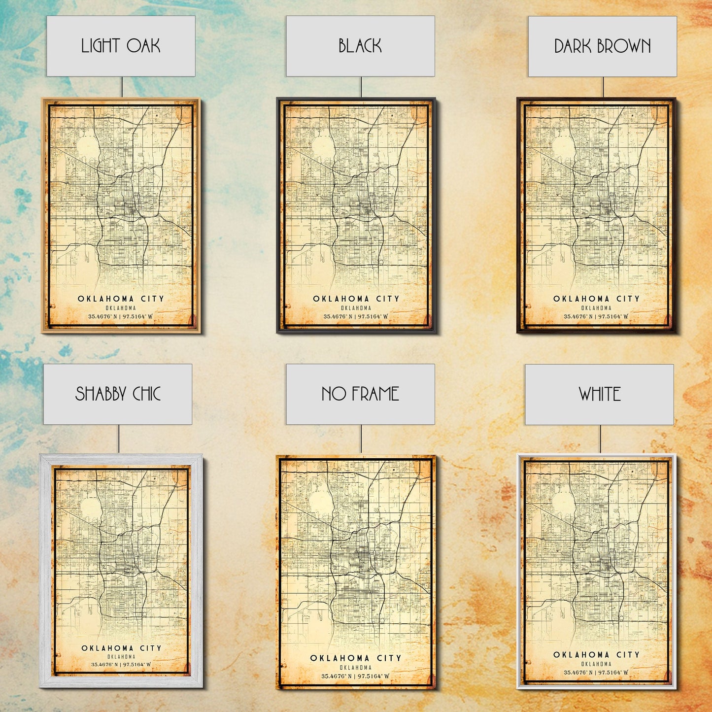Oklahoma City Vintage Map Print, Oklahoma Map, Oklahoma State Map Art, Oklahoma City Road Map Poster, Vintage Map Gift, Road Trip Art