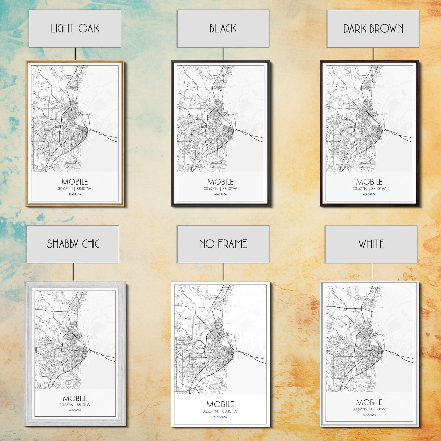 Mobile Street Map, Alabama Map, City Map Art, Modern Art, Wall Art, Canvas Print, Farmhouse Bedroom Art, Mother In Law Gift, Travel Art