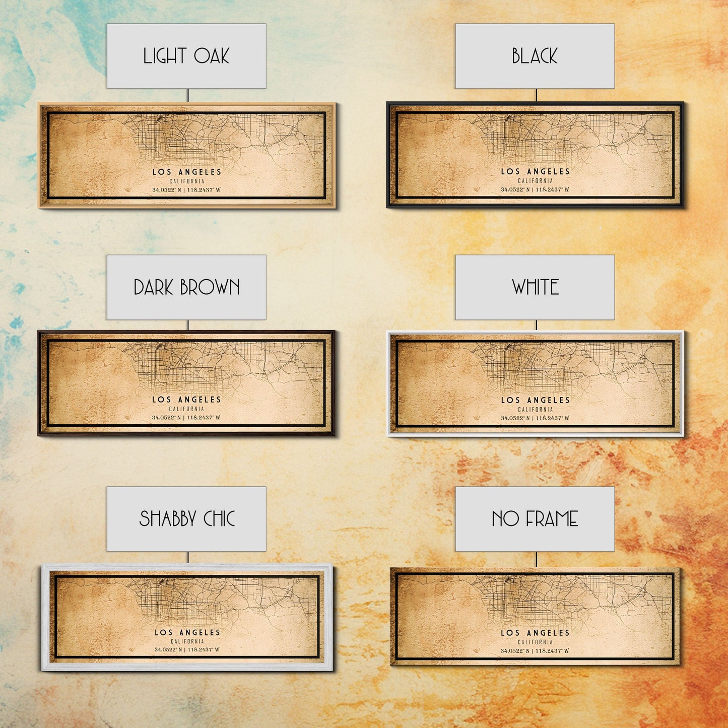 Panoramic Los Angeles Vintage Map Print | Los Angeles Map | California Map Art | City Road Map Poster | Distressed / Retro LA Street Art