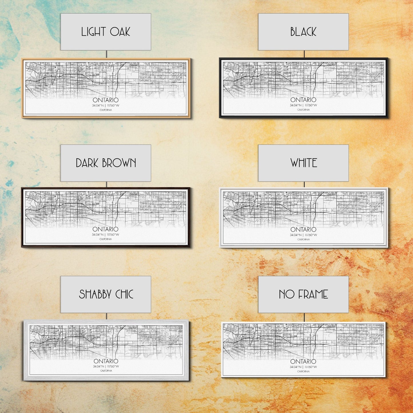 Panoramic Ontario City Map, California Art, Map Print, Minimalist Wall Art, Canvas Art, Housewarming Gift, Street Map Art, Closing Gift