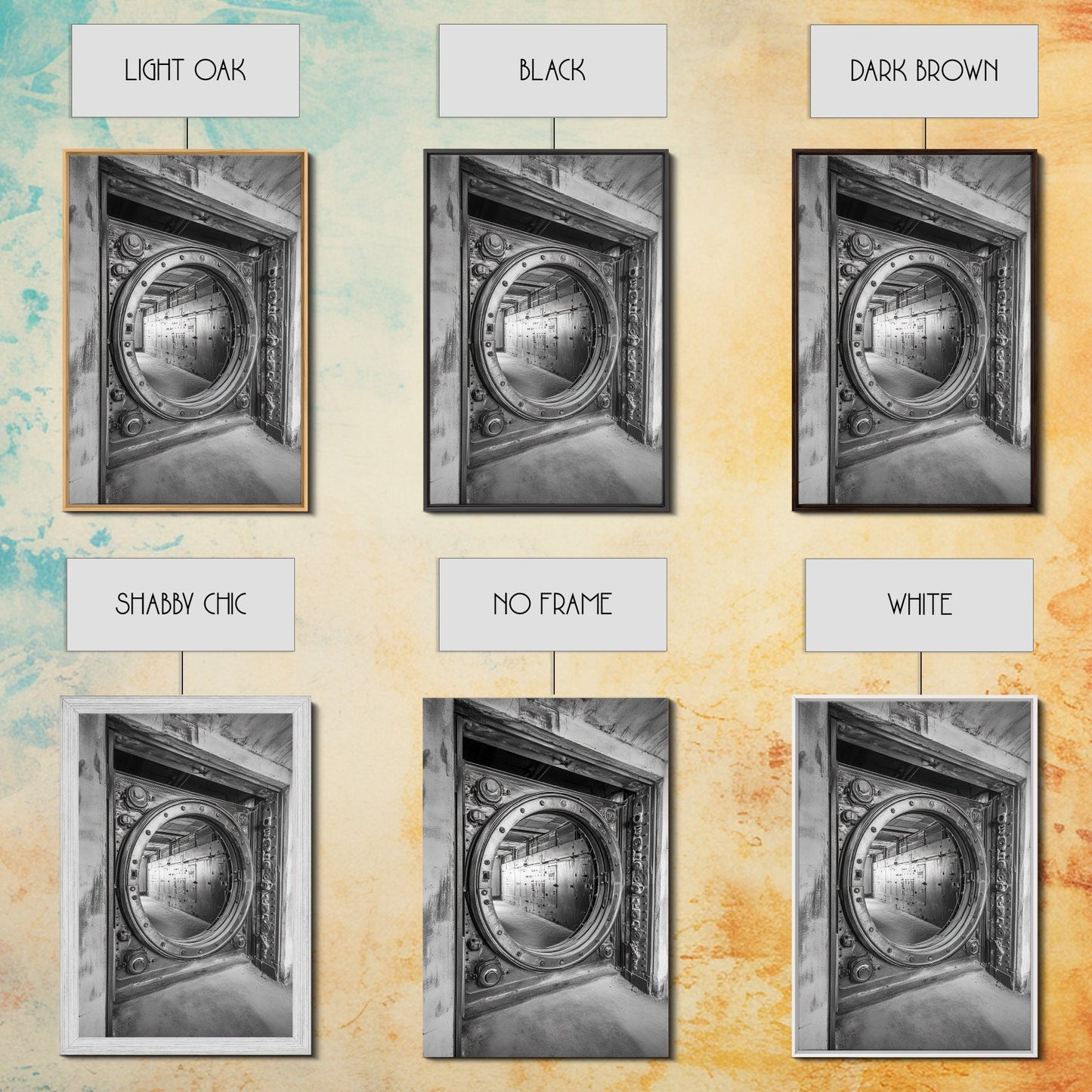 Bank Vault Door, Industrial Design, Urban Texture, Canvas Print, Masculine Office Decor, Steampunk Wall Art, Black White Print