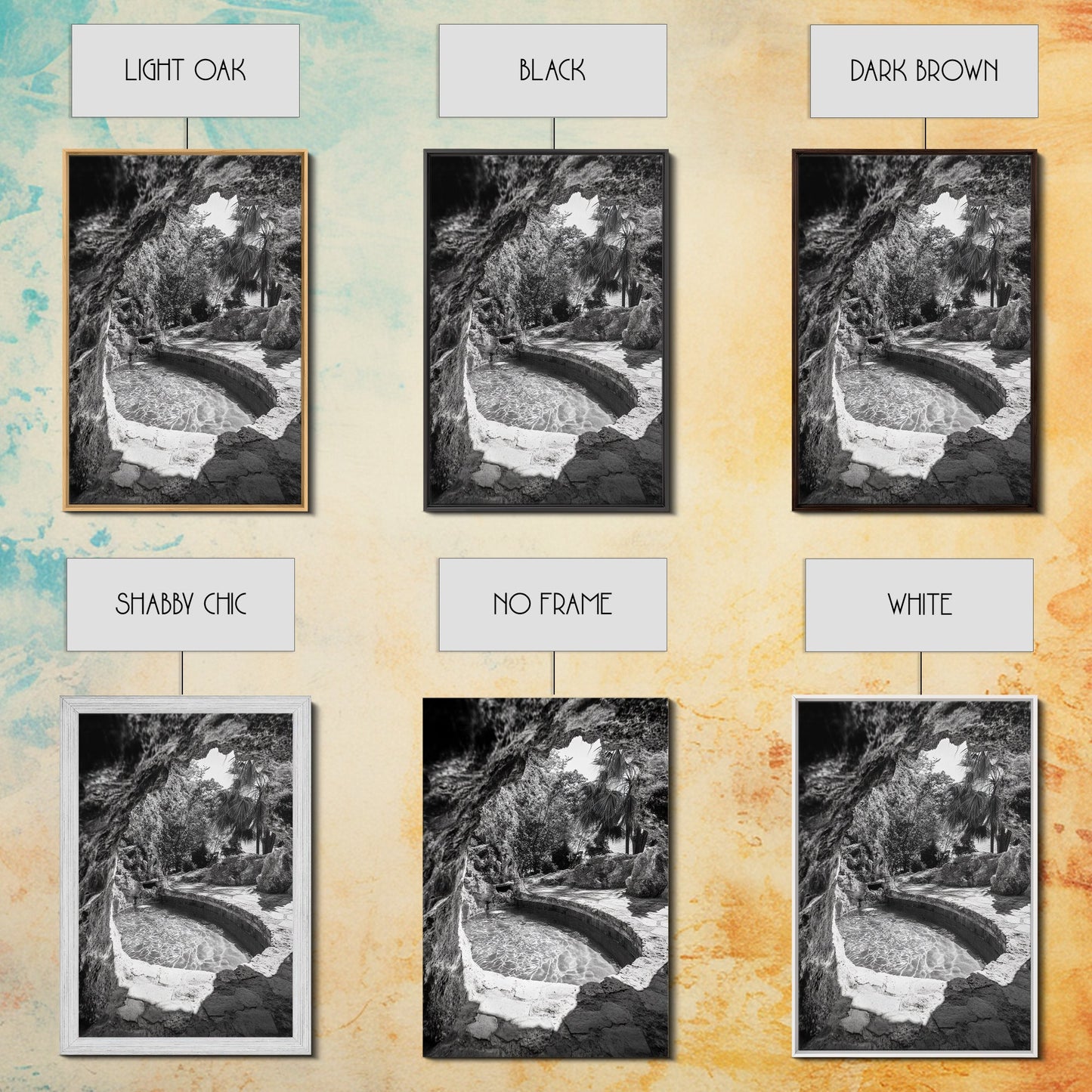 Hidden Pool Grotto, Tropical Oasis, Black and White Photo, Canvas Print, Spa Bathroom Art, Zen Vibes, Modern Nature Wall Decor