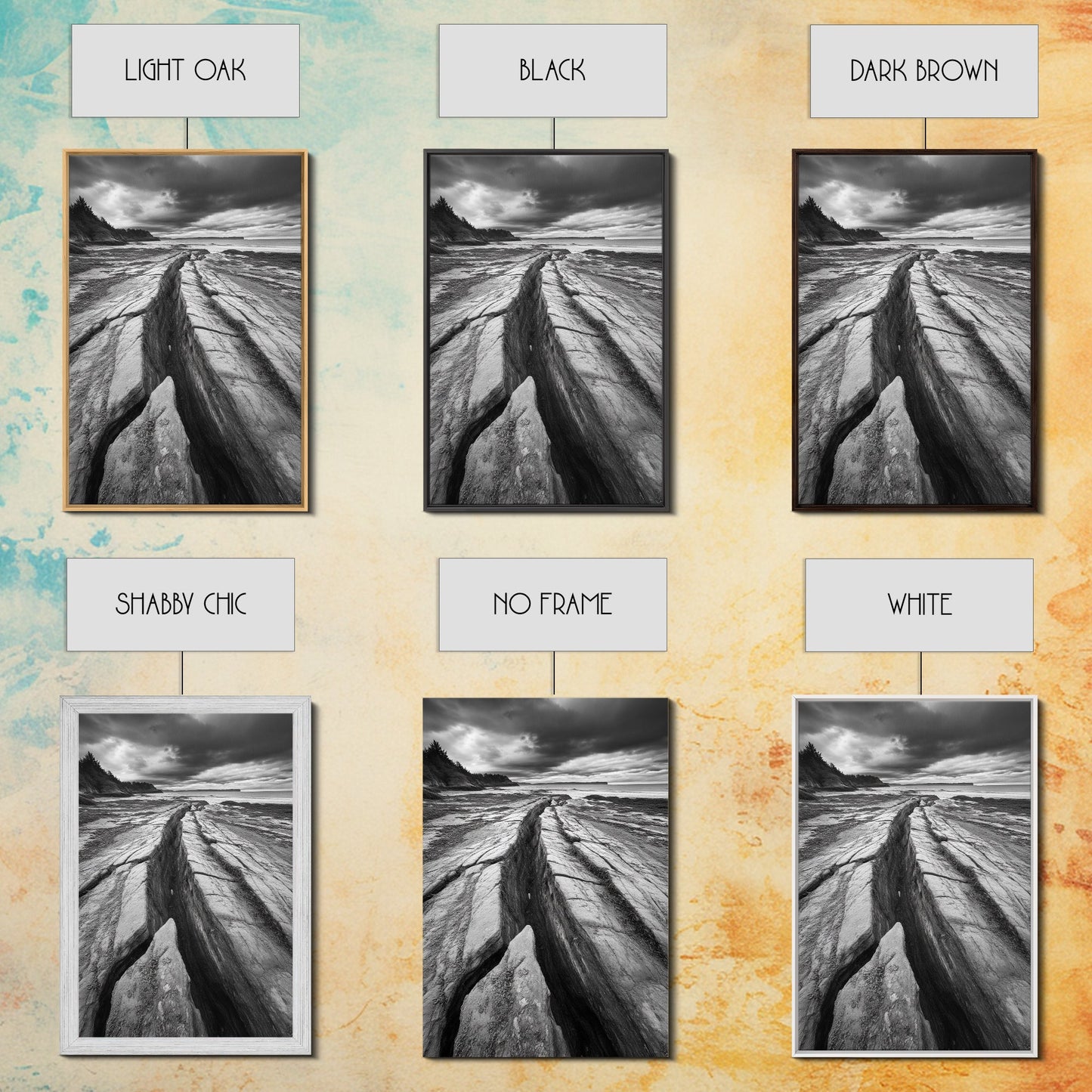 Coastal Rock Divide, Nature Pathway, Moody Beach Print, Living Room Decor, Framed Canvas Print, Minimalist Earthy Wall Art, Den Decor