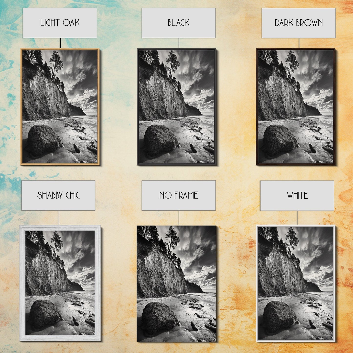 Cliffside Trees, Coastal Horizon, Rugged Seashore, Pacific Northwest Print, Framed Canvas Print, Fall Nature Wall Art, Den Decor