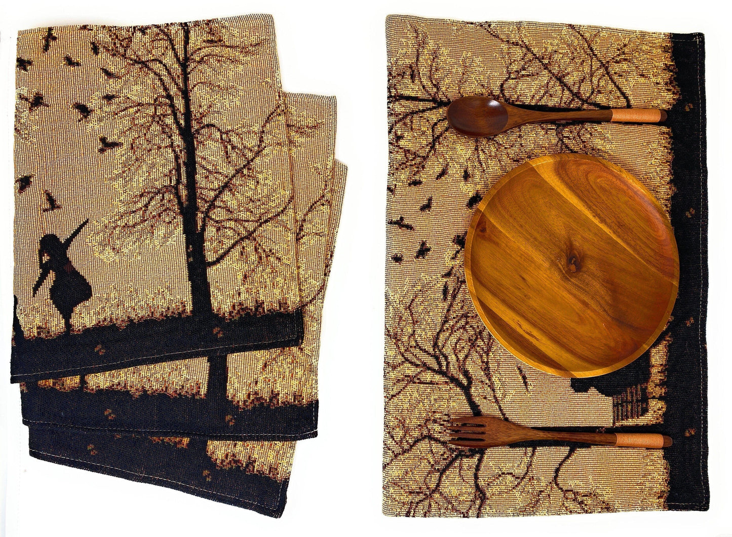DaDalogy Bedding Set of 4 Pieces Autumn Birds Blessing Tapestry Dining Placemats 13” x 19” (Halloween)