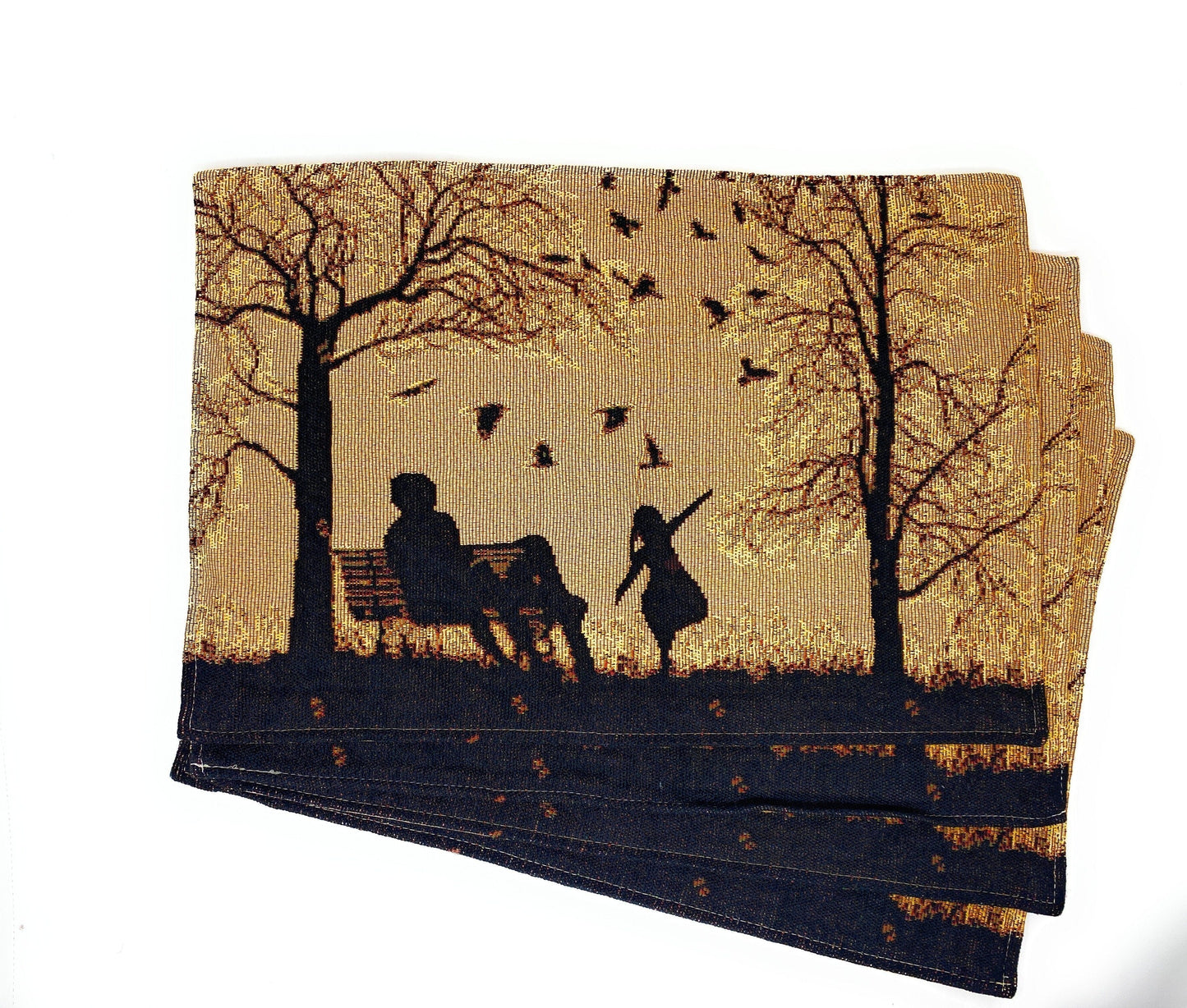 DaDalogy Bedding Set of 4 Pieces Autumn Birds Blessing Tapestry Dining Placemats 13” x 19” (Halloween)