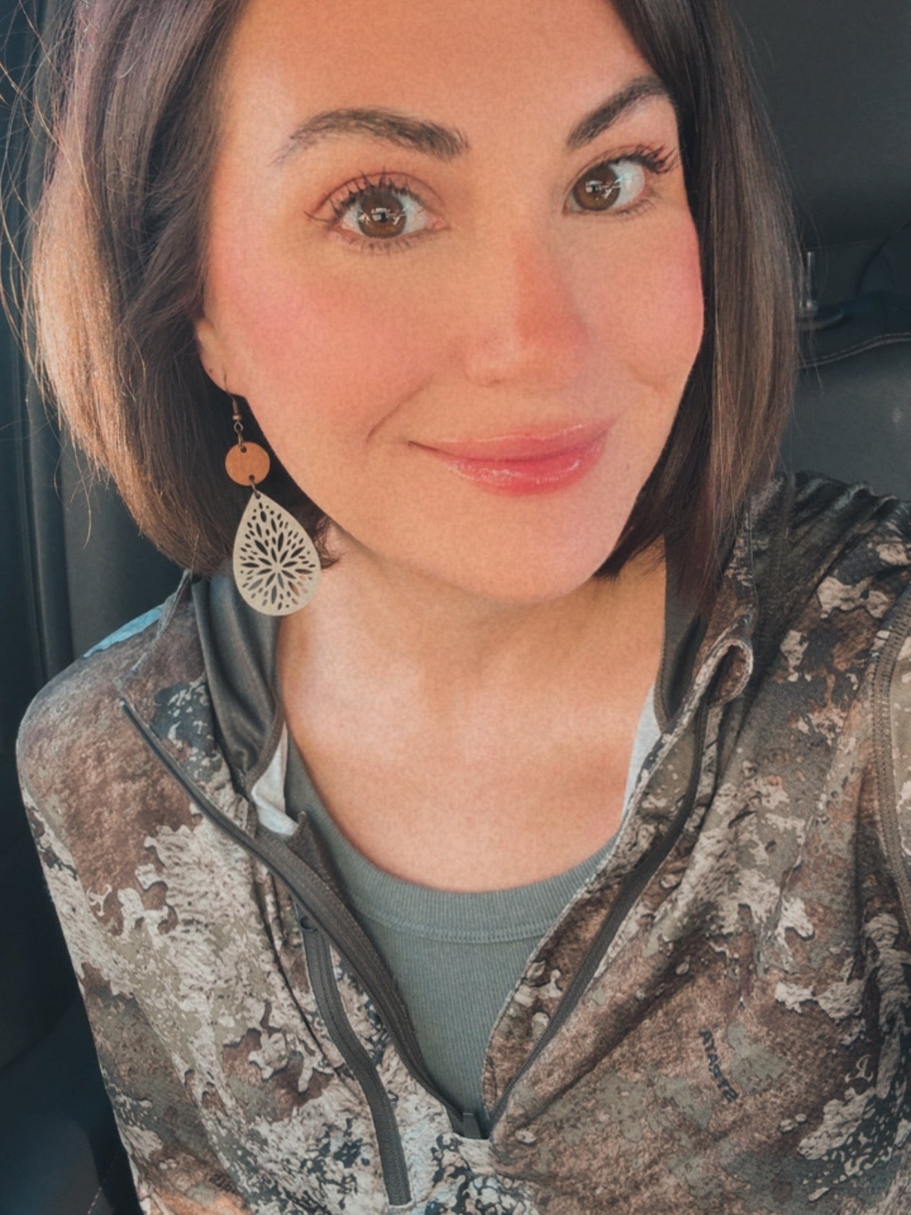 Beautiful Cream Leather and Wood Earrings