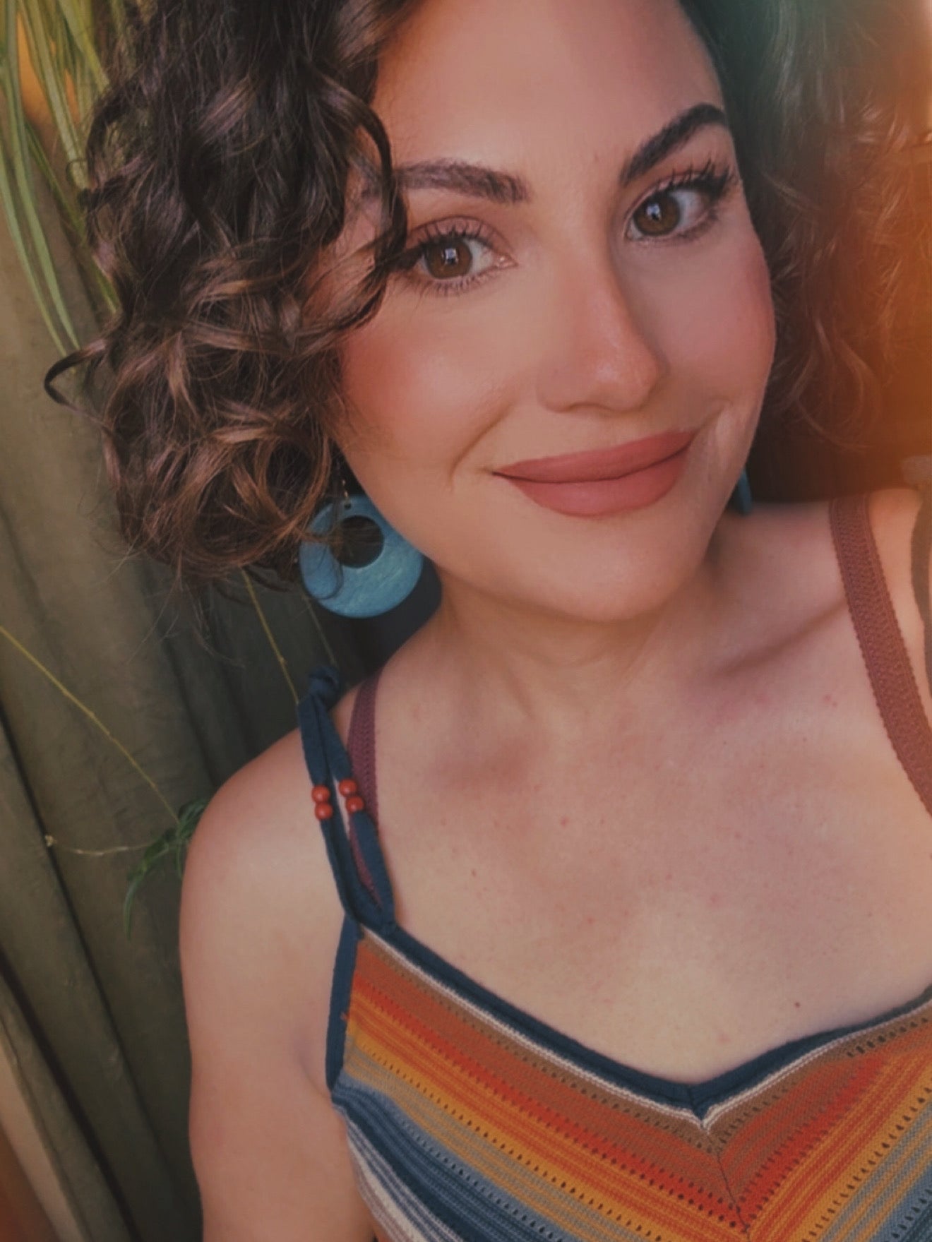 Beautiful Turquoise Wood Circle Earrings