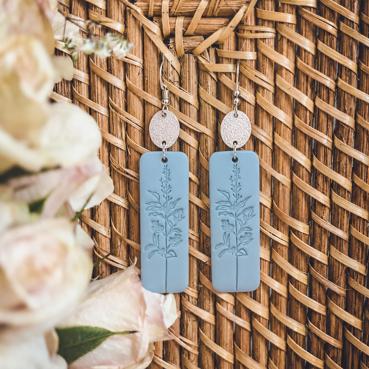 Beautiful Blue and Silver Floral Earrings