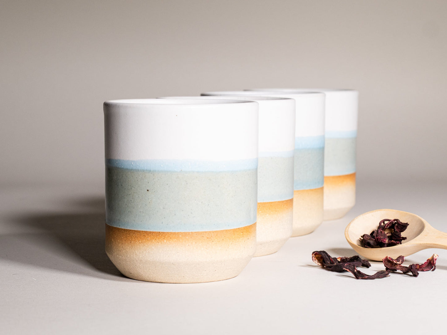 Smoothie Cup Light Blue White 14 oz Stoneware