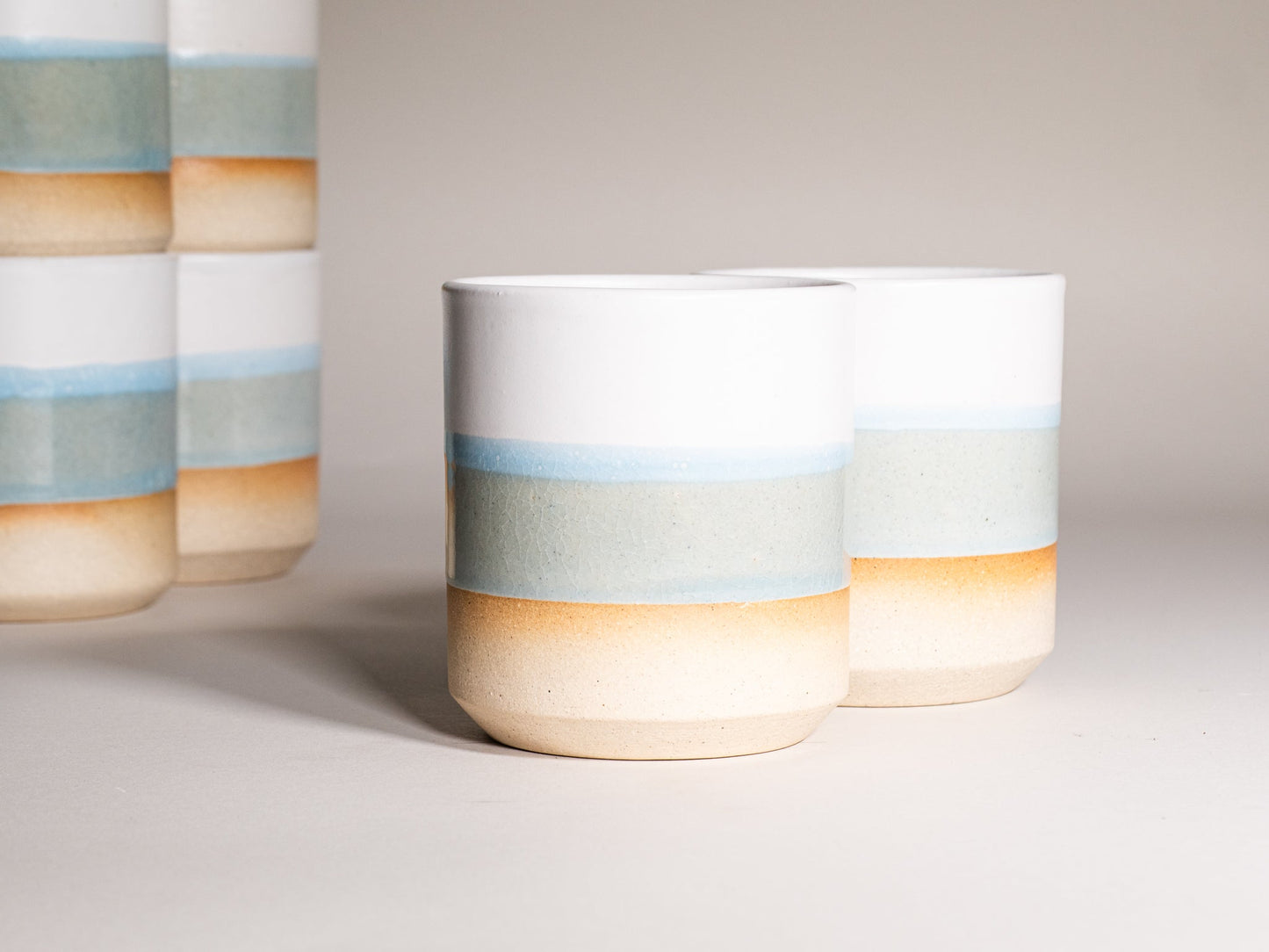 Smoothie Cup Light Blue White 14 oz Stoneware