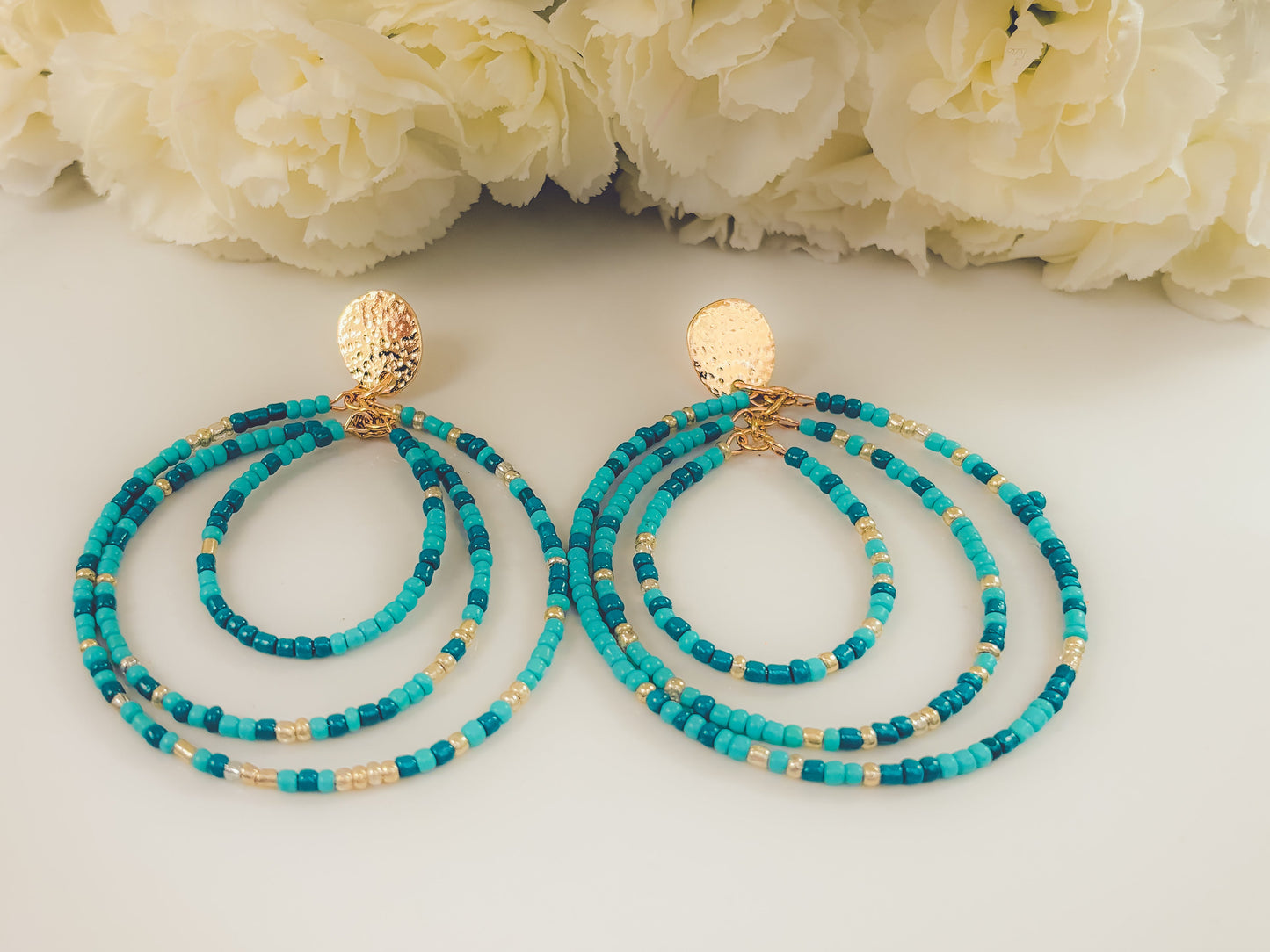 Beautiful Turquoise Beaded Statement Earrings