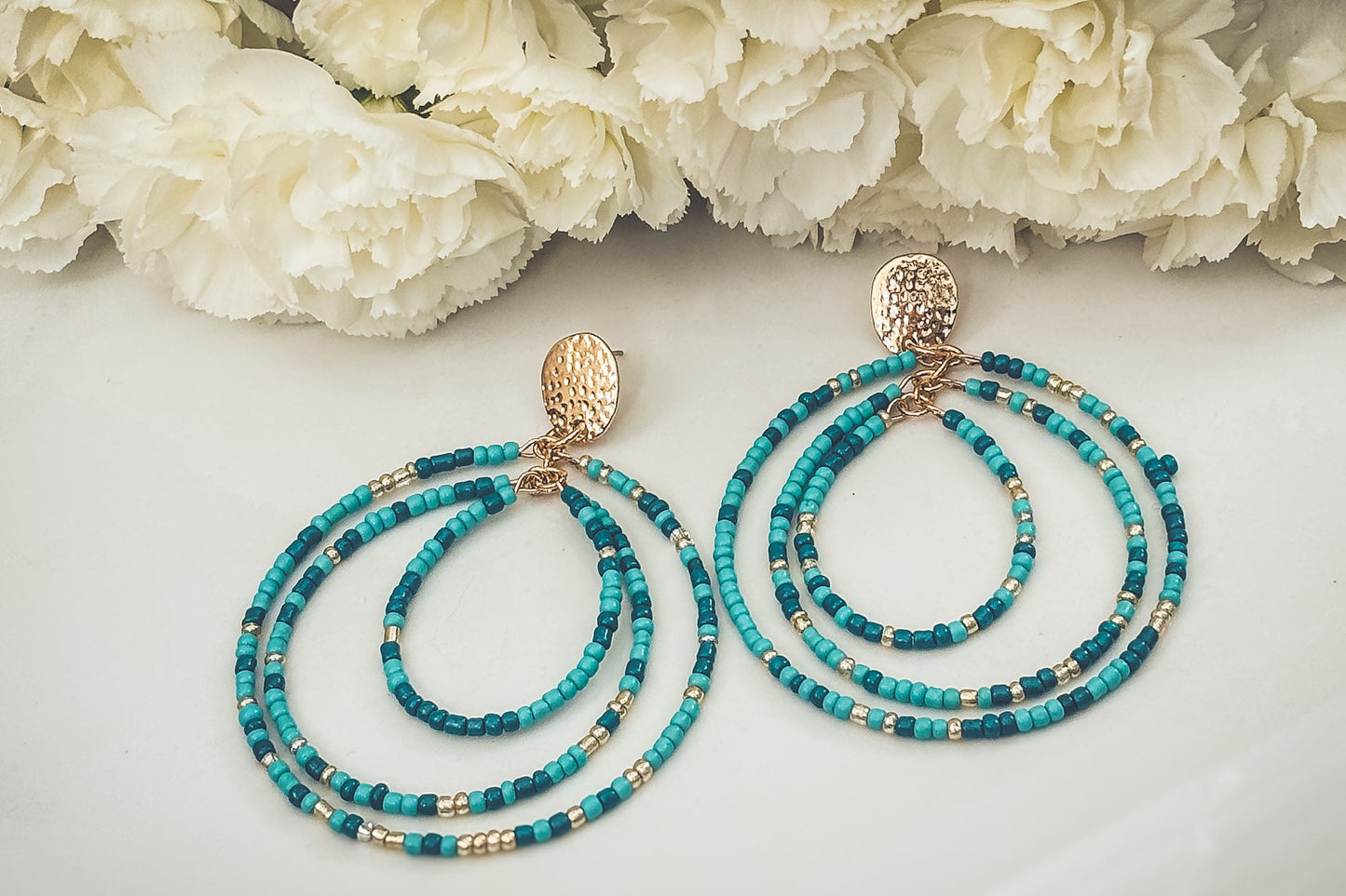 Beautiful Turquoise Beaded Statement Earrings