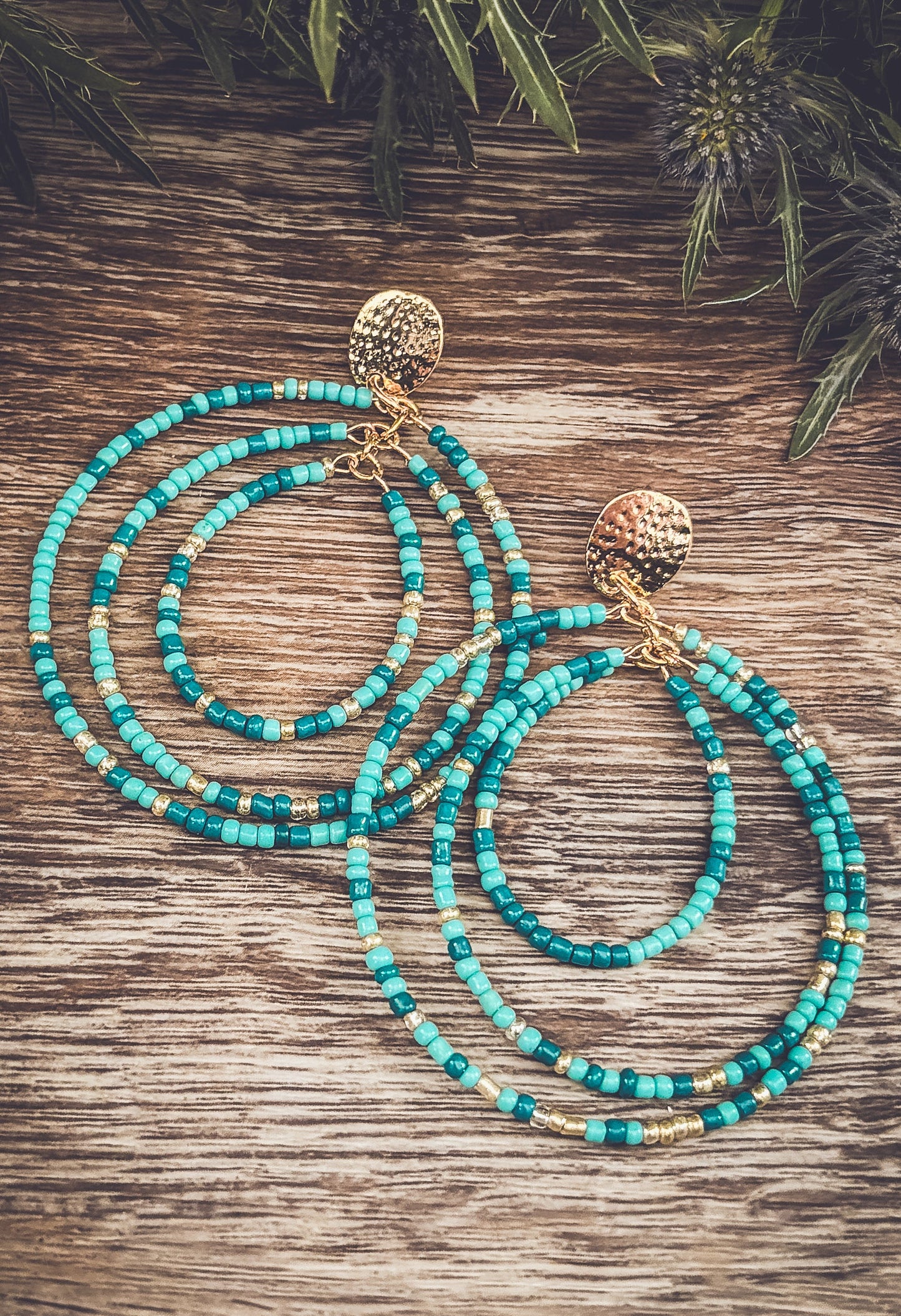 Beautiful Turquoise Beaded Statement Earrings