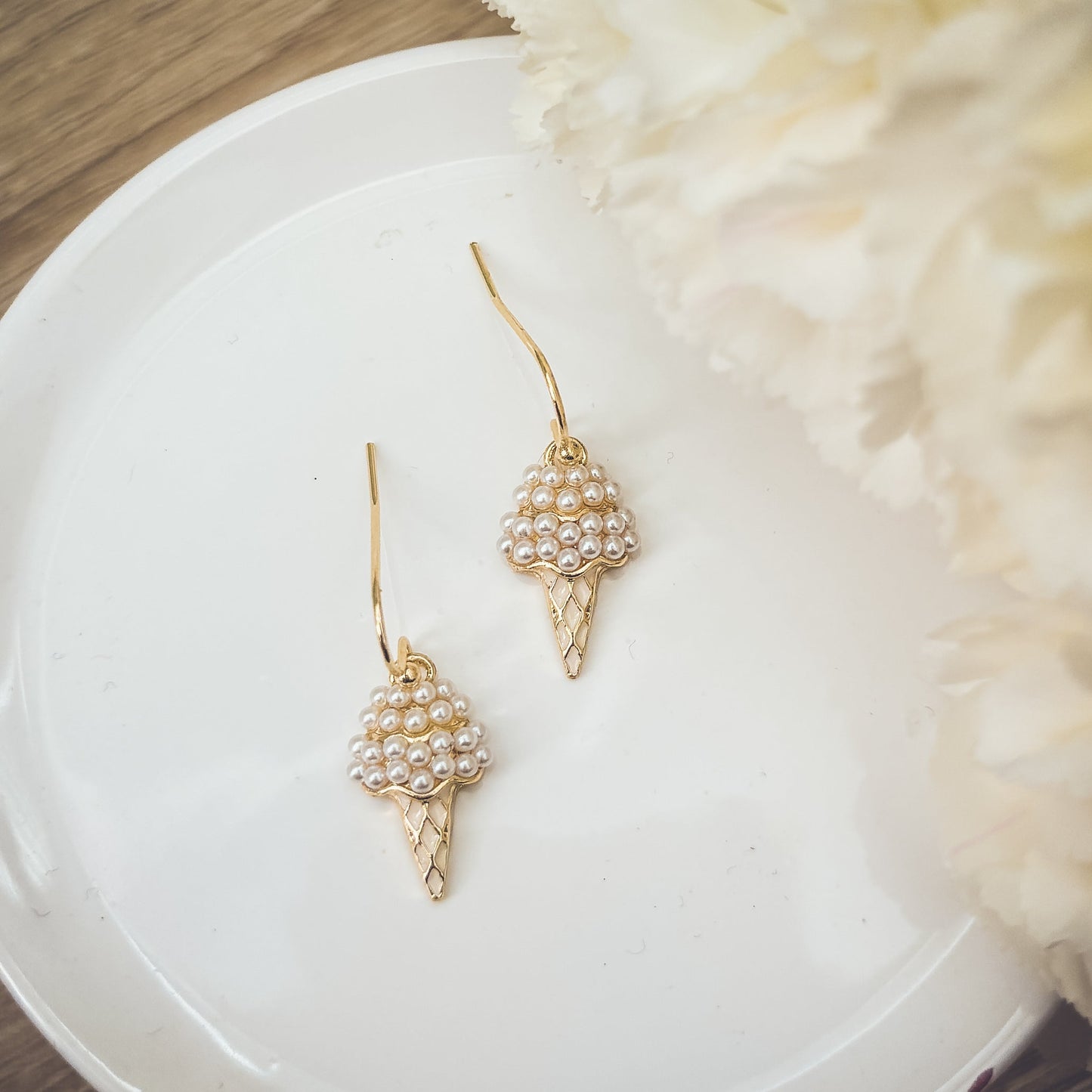 Adorable Dainty Pearl Ice Cream Cone Earrings