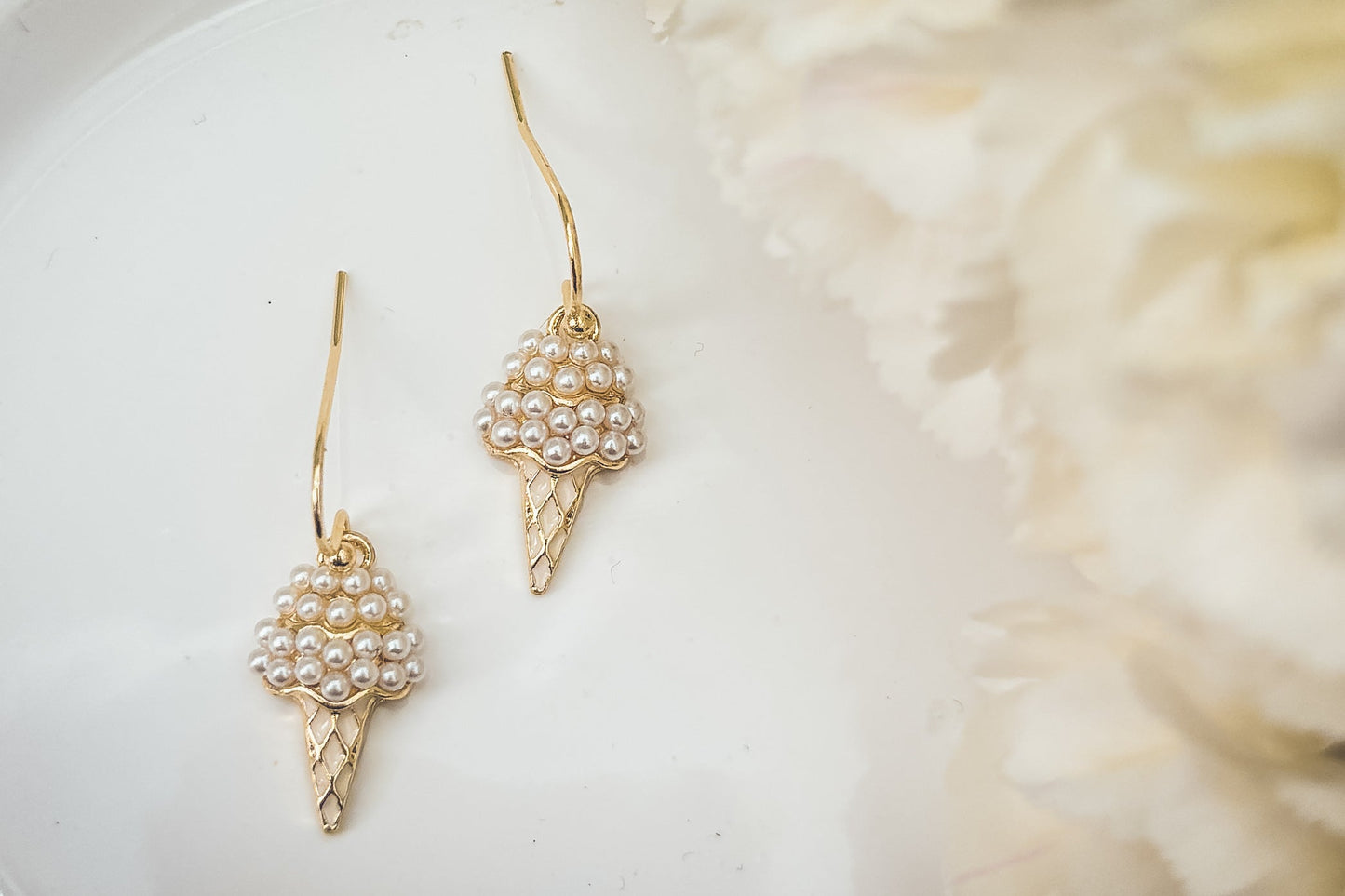 Adorable Dainty Pearl Ice Cream Cone Earrings