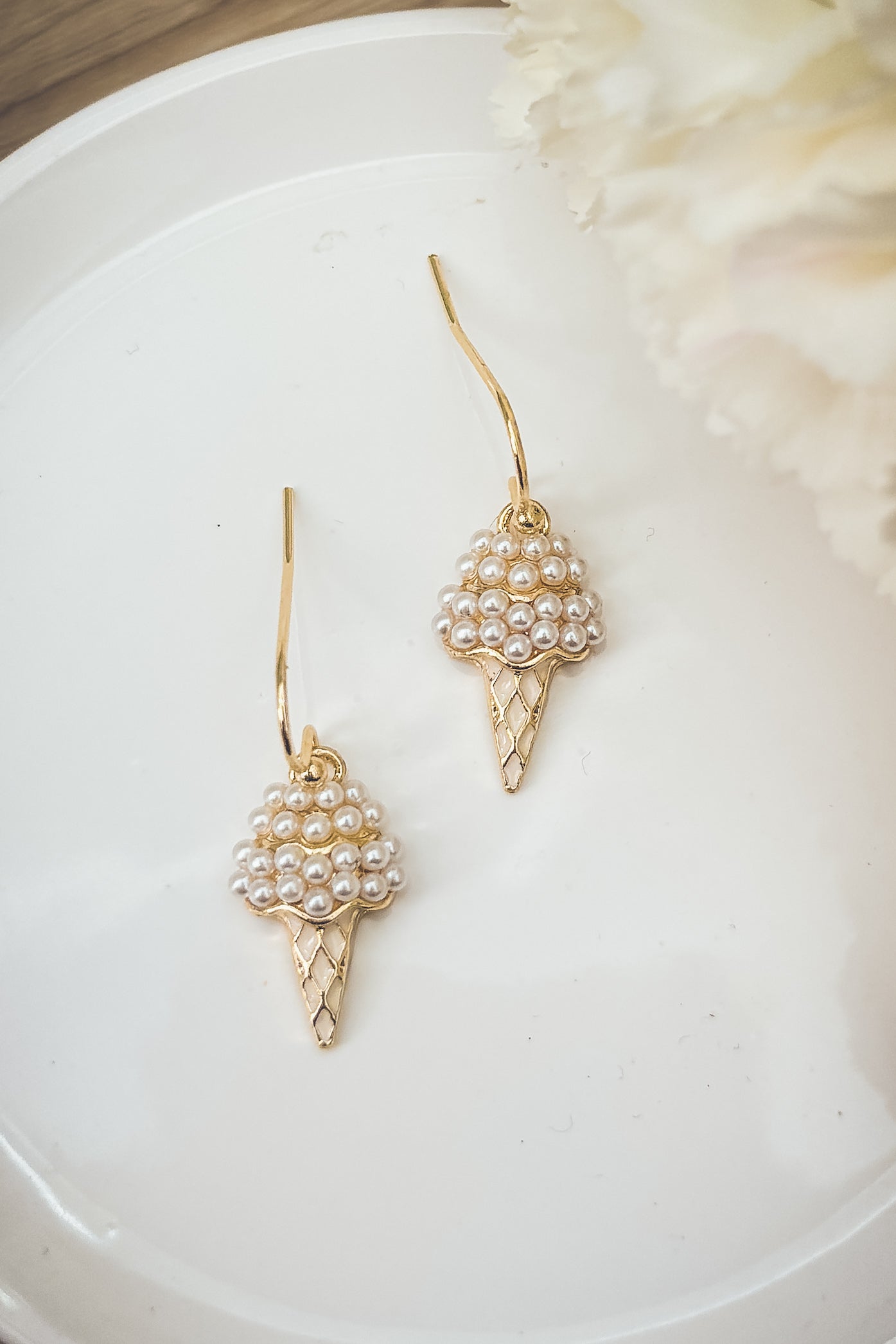 Adorable Dainty Pearl Ice Cream Cone Earrings