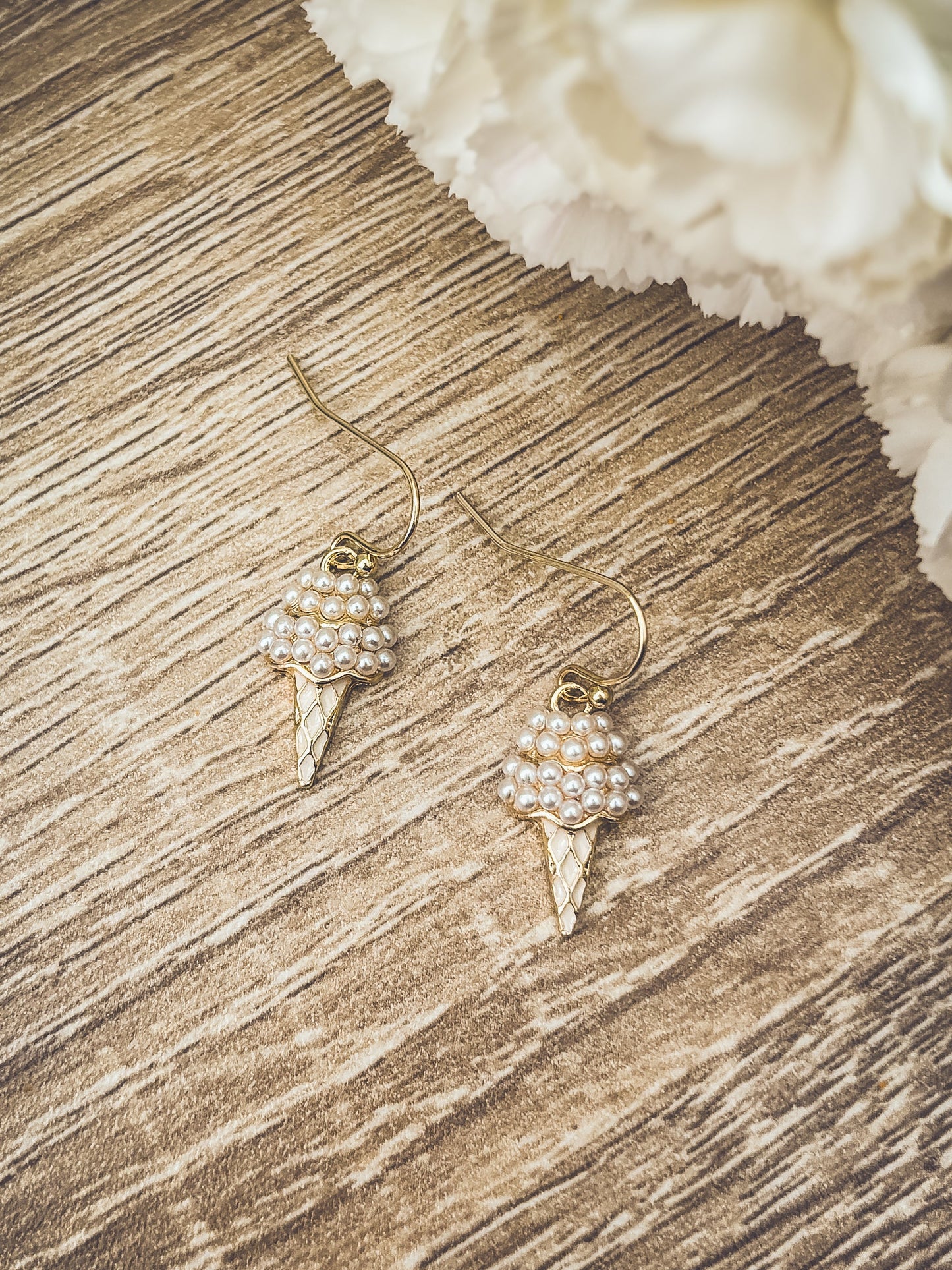 Adorable Dainty Pearl Ice Cream Cone Earrings