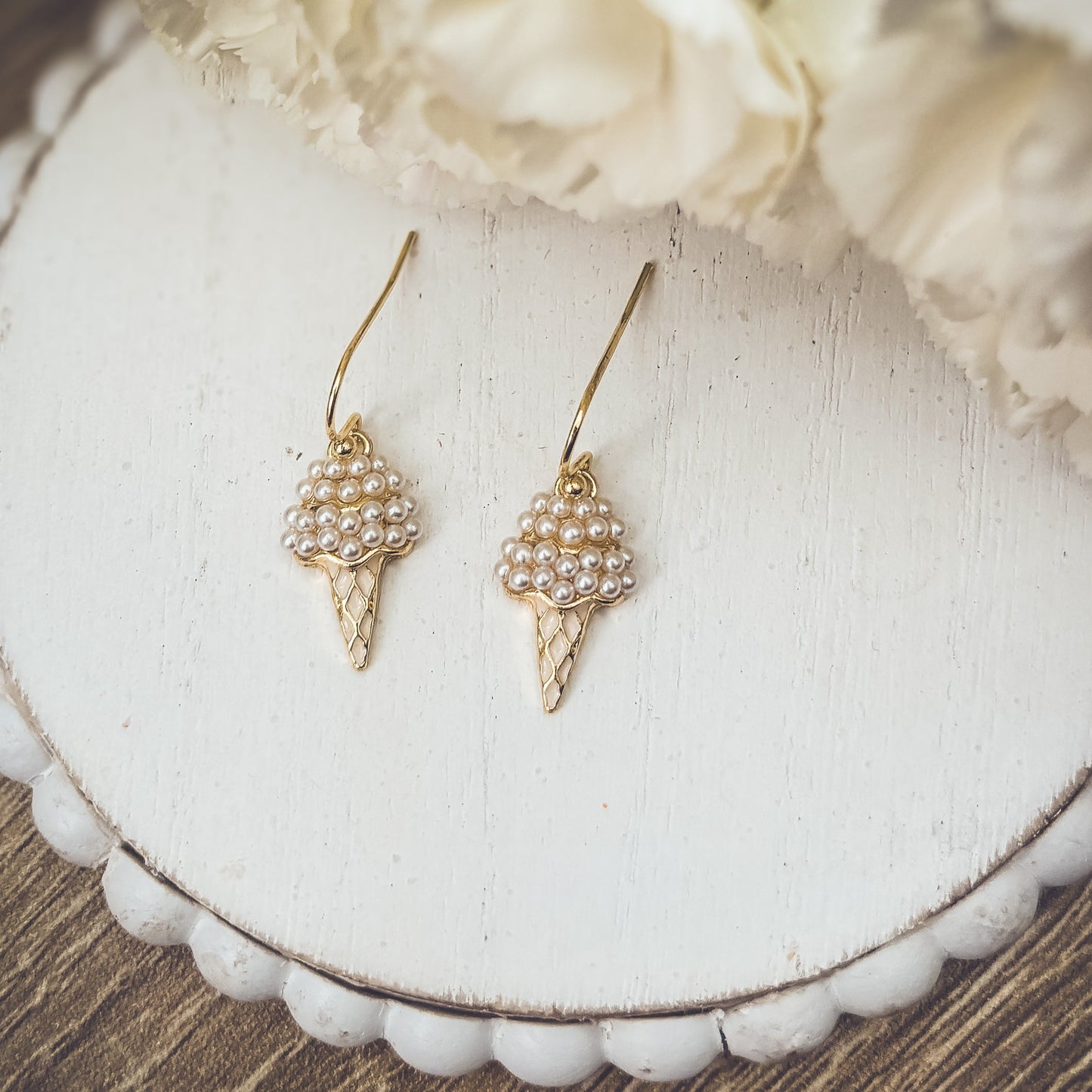 Adorable Dainty Pearl Ice Cream Cone Earrings