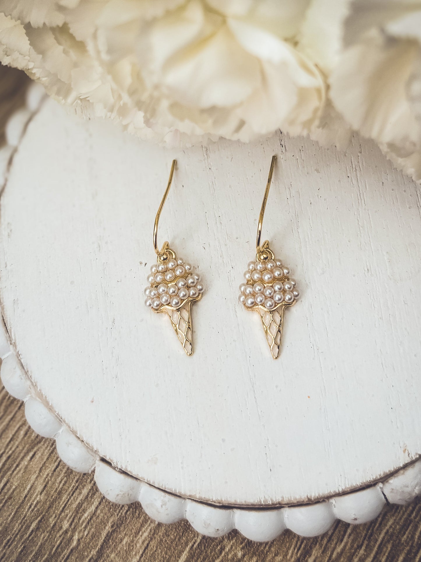 Adorable Dainty Pearl Ice Cream Cone Earrings