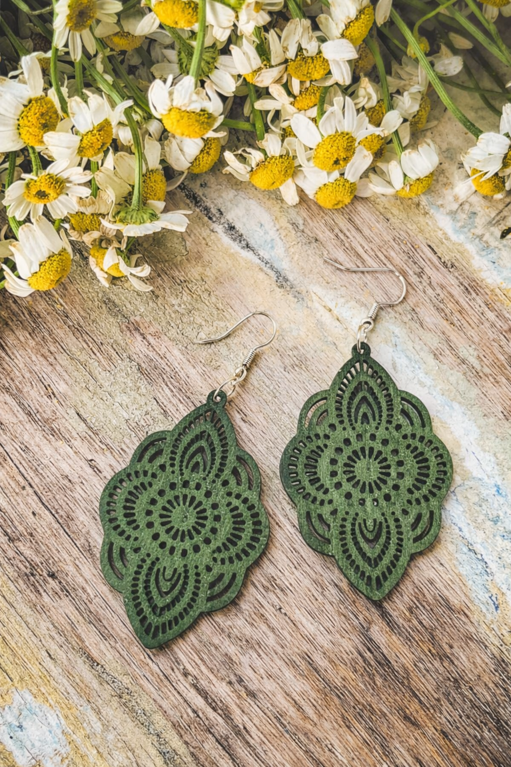 Beautiful Green Wood Earrings