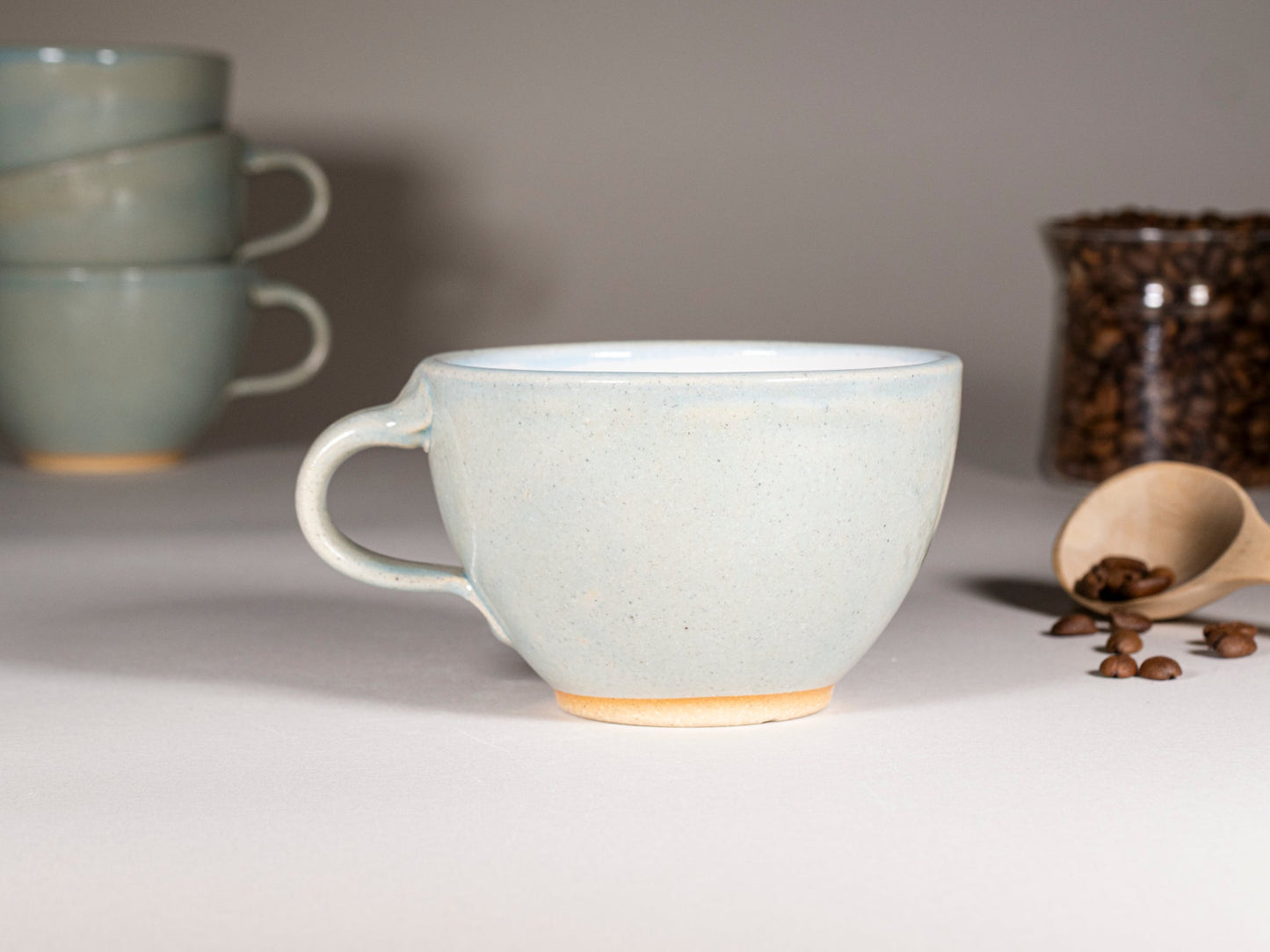 Cappuccino Cup, Latte Cup: Light Blue/White, 10-12 oz, Stoneware