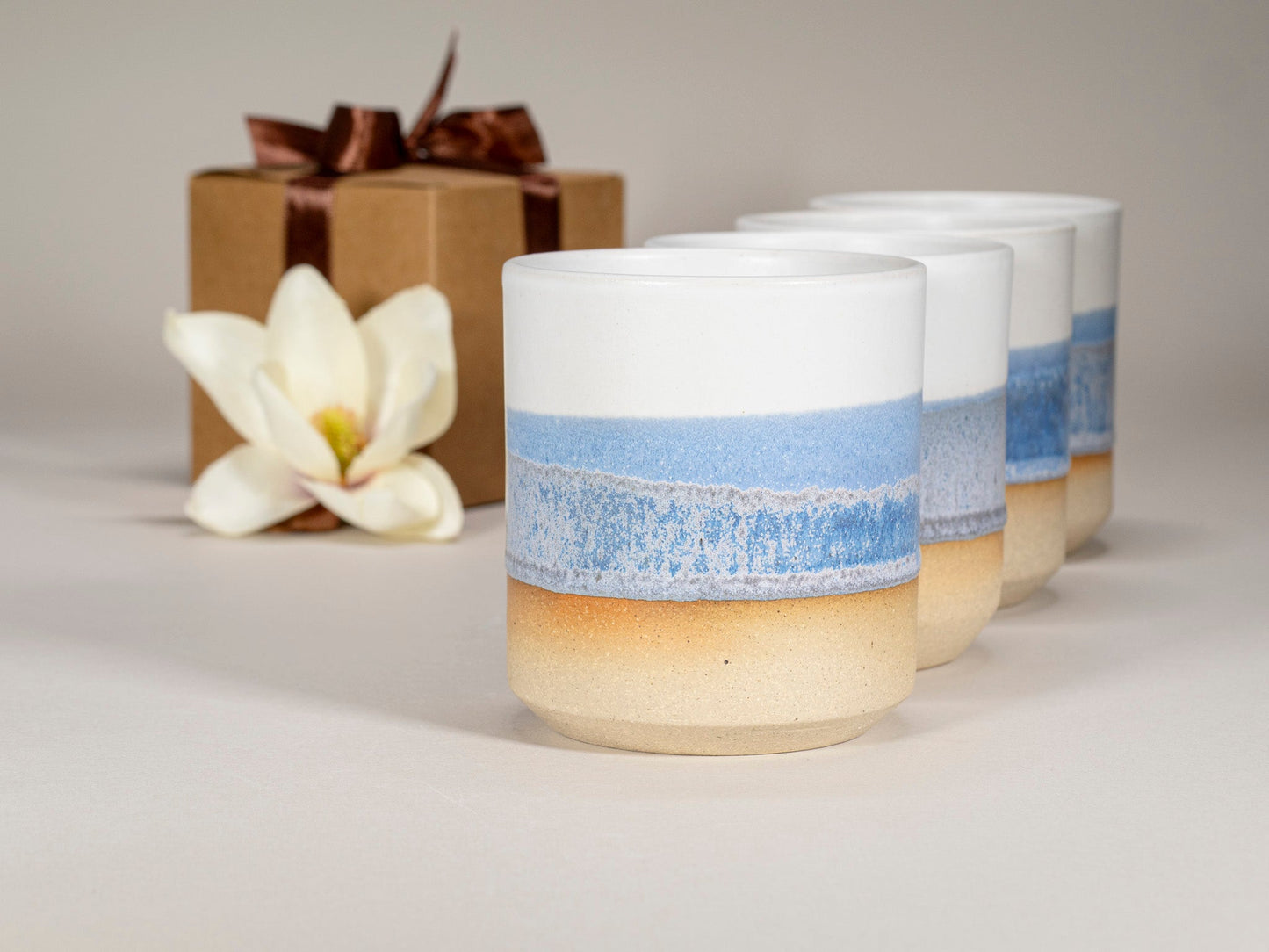 Gift Set: 14 oz cup and 5.5 oz cup in Blue Purple White Stoneware