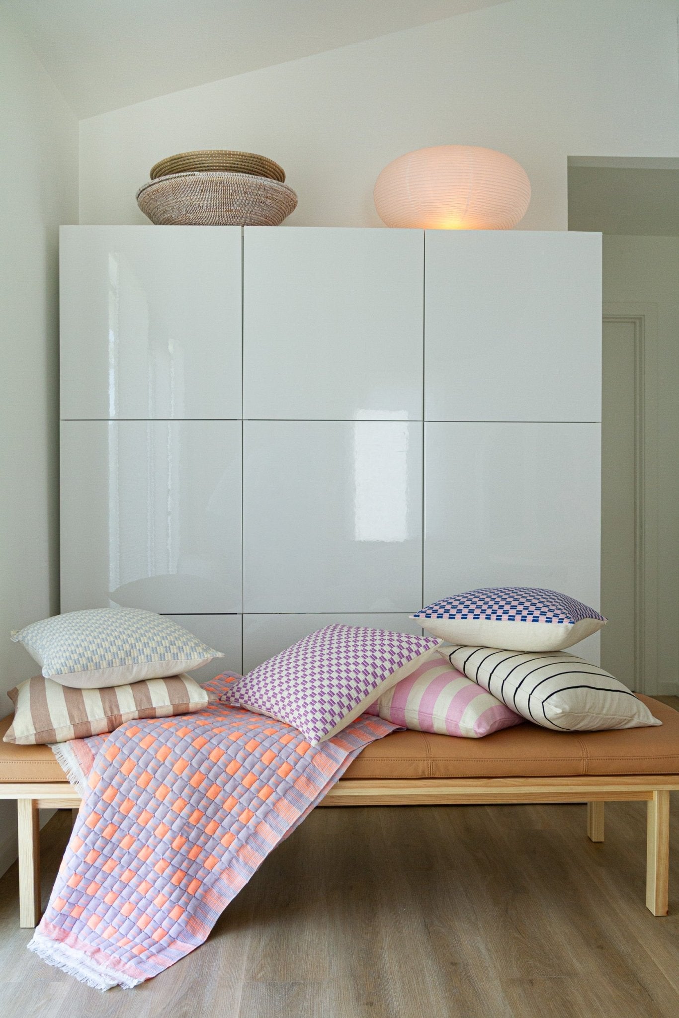 Checkered Blue and Pink Brocade Pillows