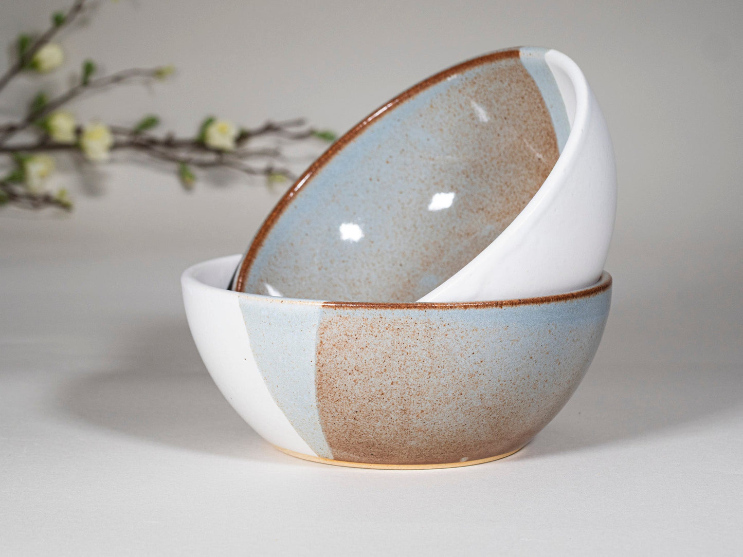 Breakfast Salad Soup Bowl Brown Blue White Stoneware Handmade