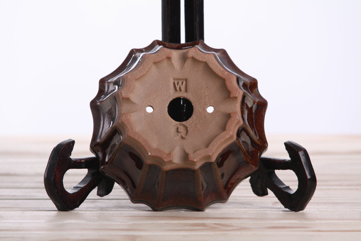 Willow Bonsai Ceramics Flower Design Bonsai Pot 5 Inch – Elegant Ceramic Bonsai & Succulent Planter, High‑Fired Frost‑Proof Stoneware with Drainage & Wiring Holes, Handmade in USA (Dark Honey)