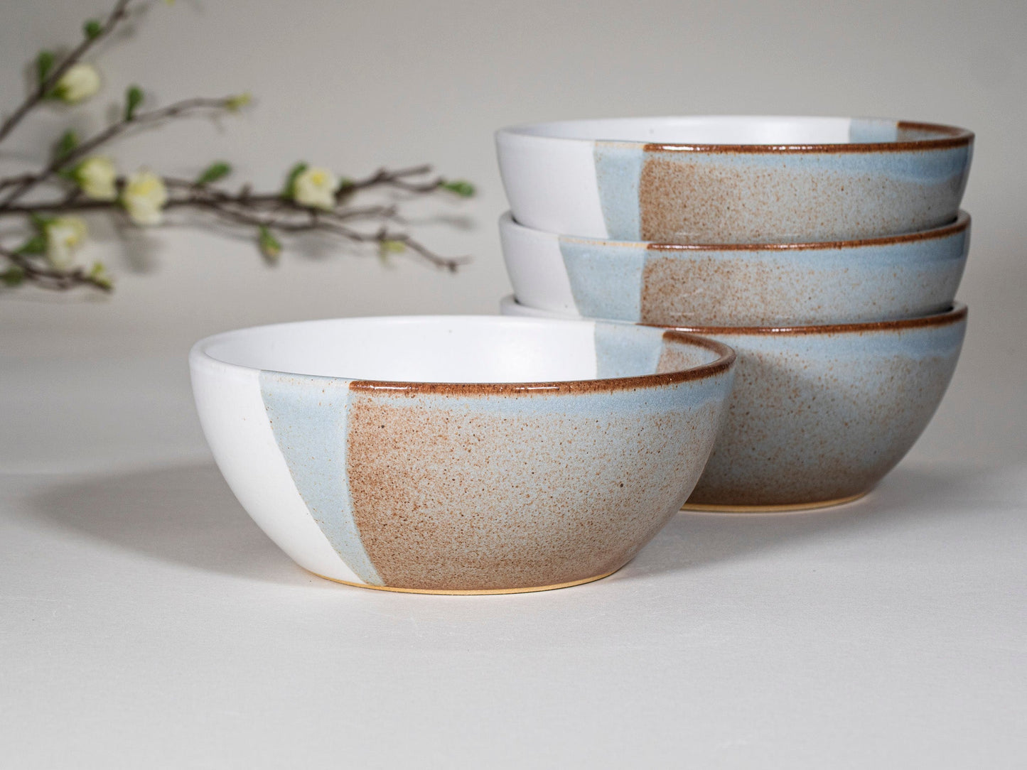 Breakfast Salad Soup Bowl Brown Blue White Stoneware Handmade