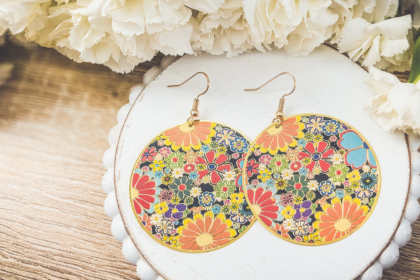 Fun Retro Flower Circle Earrings