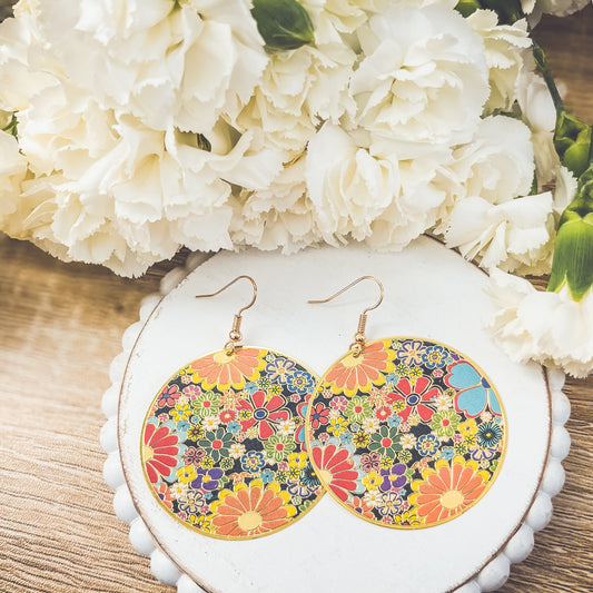 Fun Retro Flower Circle Earrings