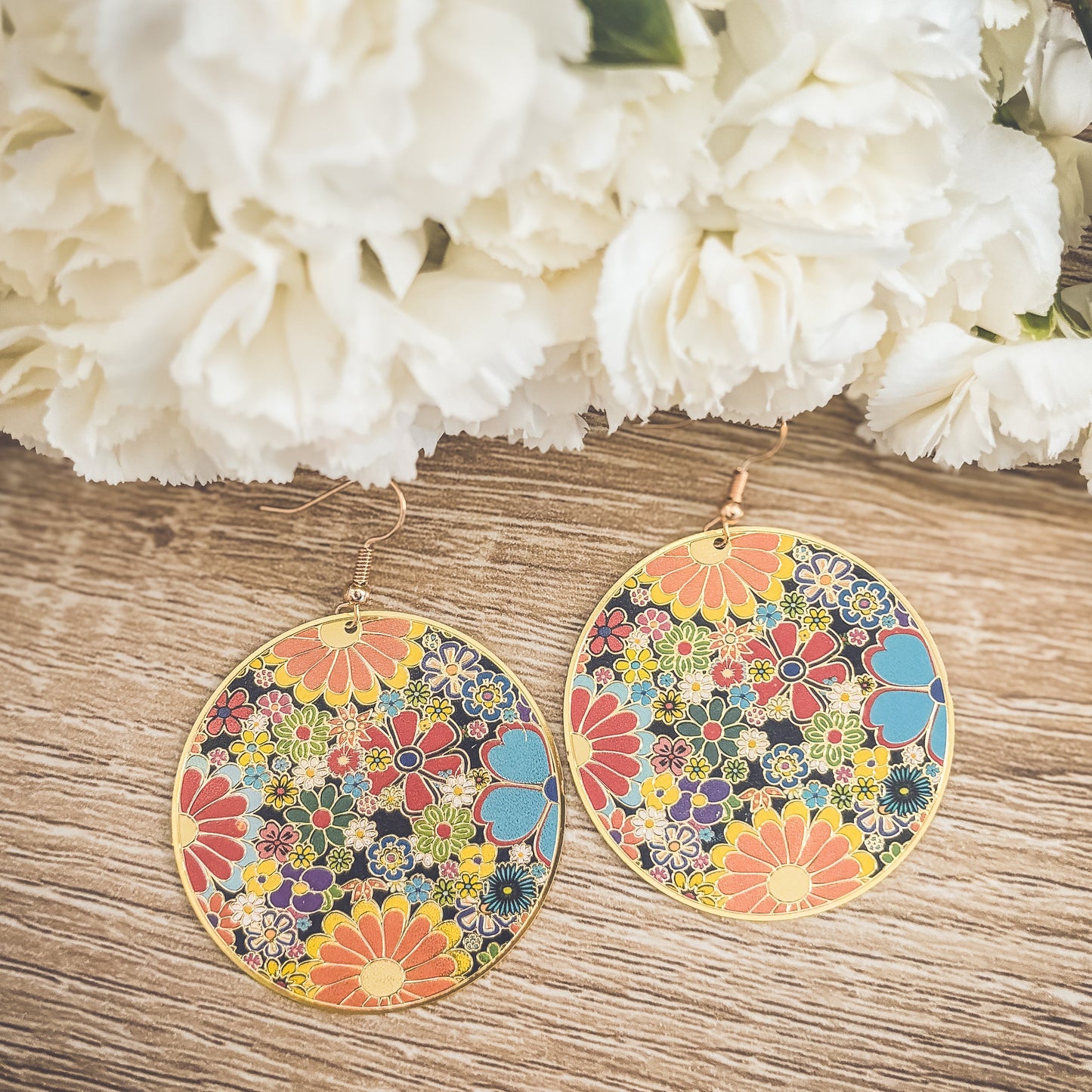 Fun Retro Flower Circle Earrings